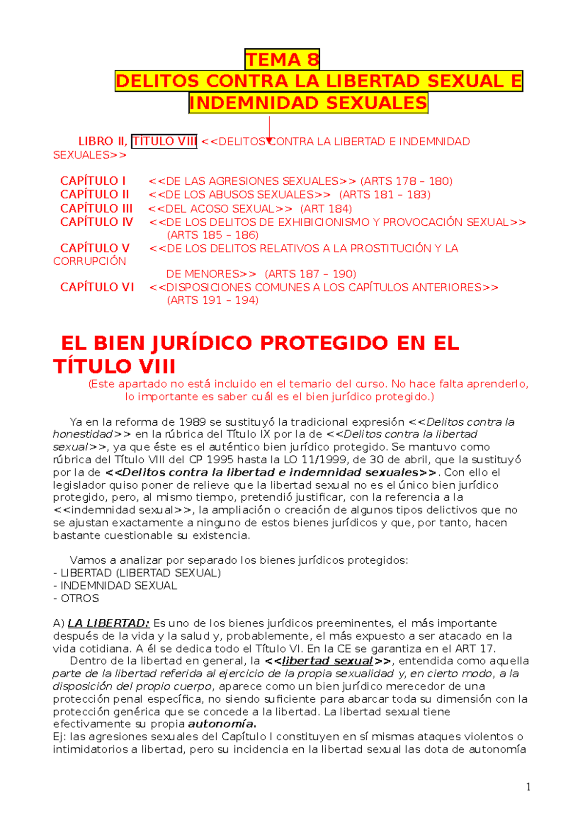 Tema 8 Penaliii Tema 8 Delitos Contra La Libertad Sexual E Indemnidad Sexuales Libro Ii 3160