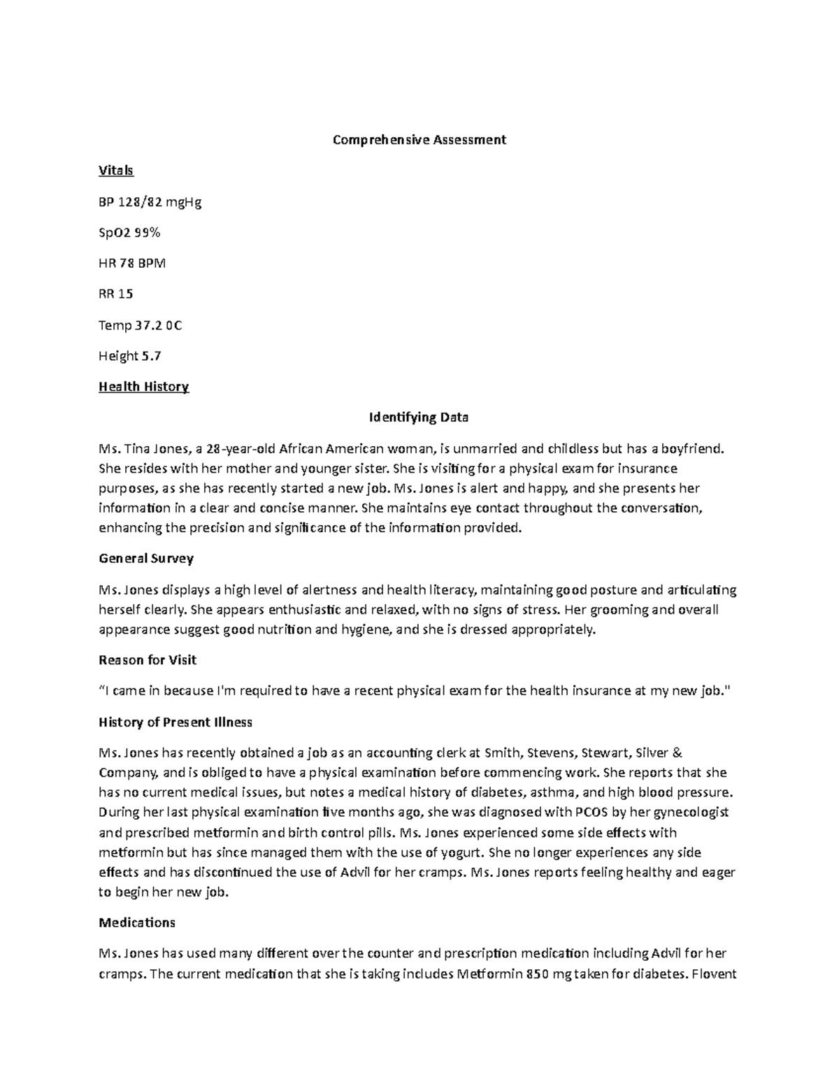 Comprehensive Assessment - Comprehensive Assessment Vitals BP 128/82