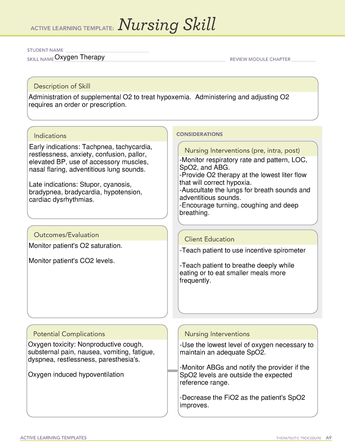 Oxygen Therapy ATI Template ACTIVE LEARNING TEMPLATES THERAPEUTIC