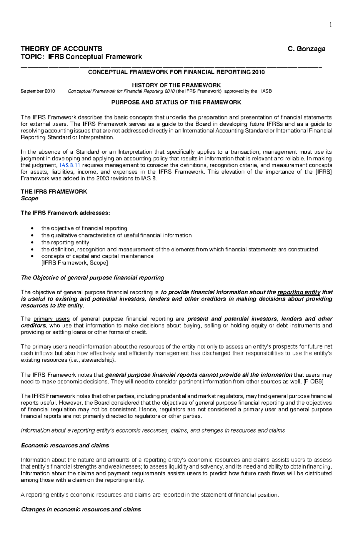 CONCEPTUAL FRAMEWORK FOR FINANCIAL REPORTING 2010 - THEORY OF ACCOUNTS ...