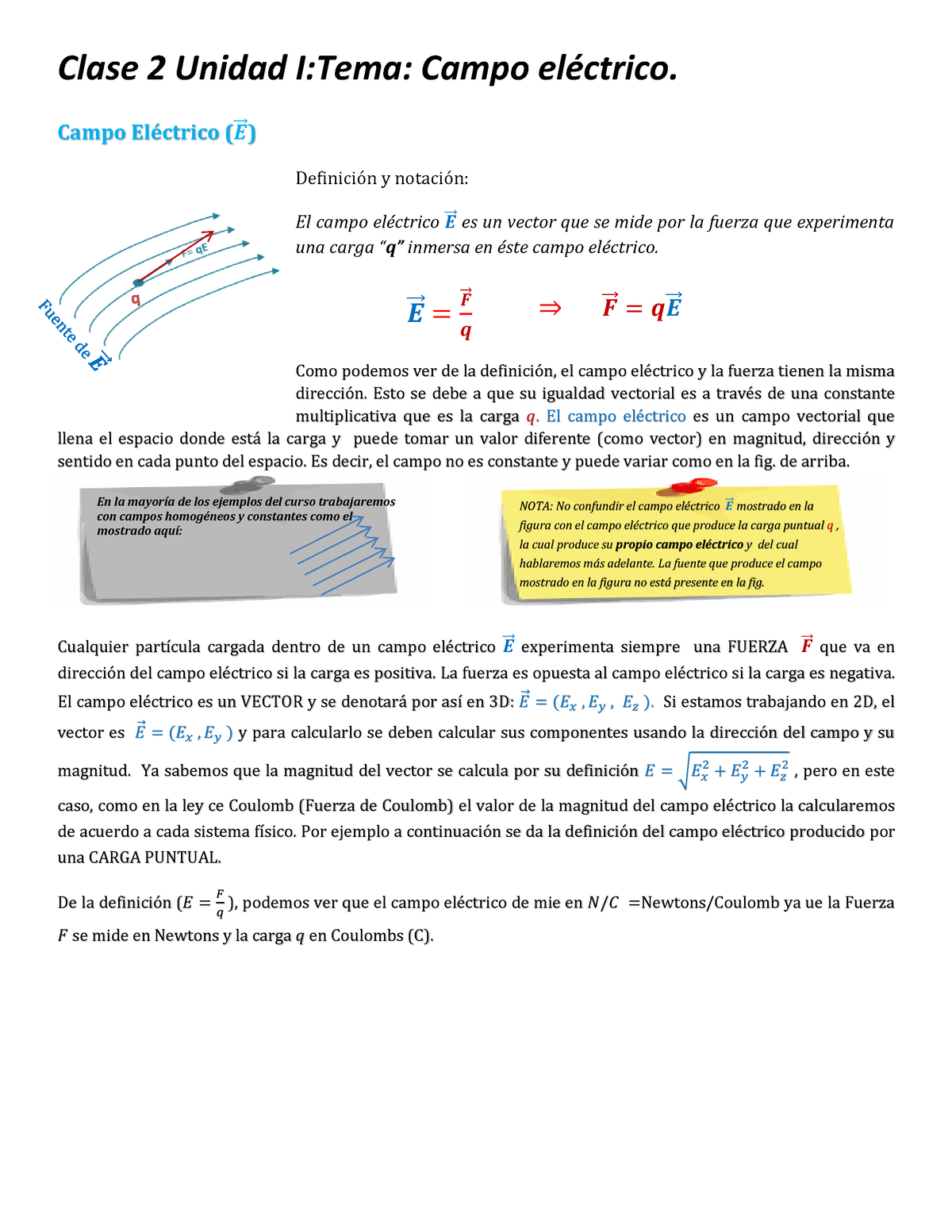 Clase 2 Unidad 1 Tema Campo Electrico - Clase 2 Unidad I:Tema: Campo ...