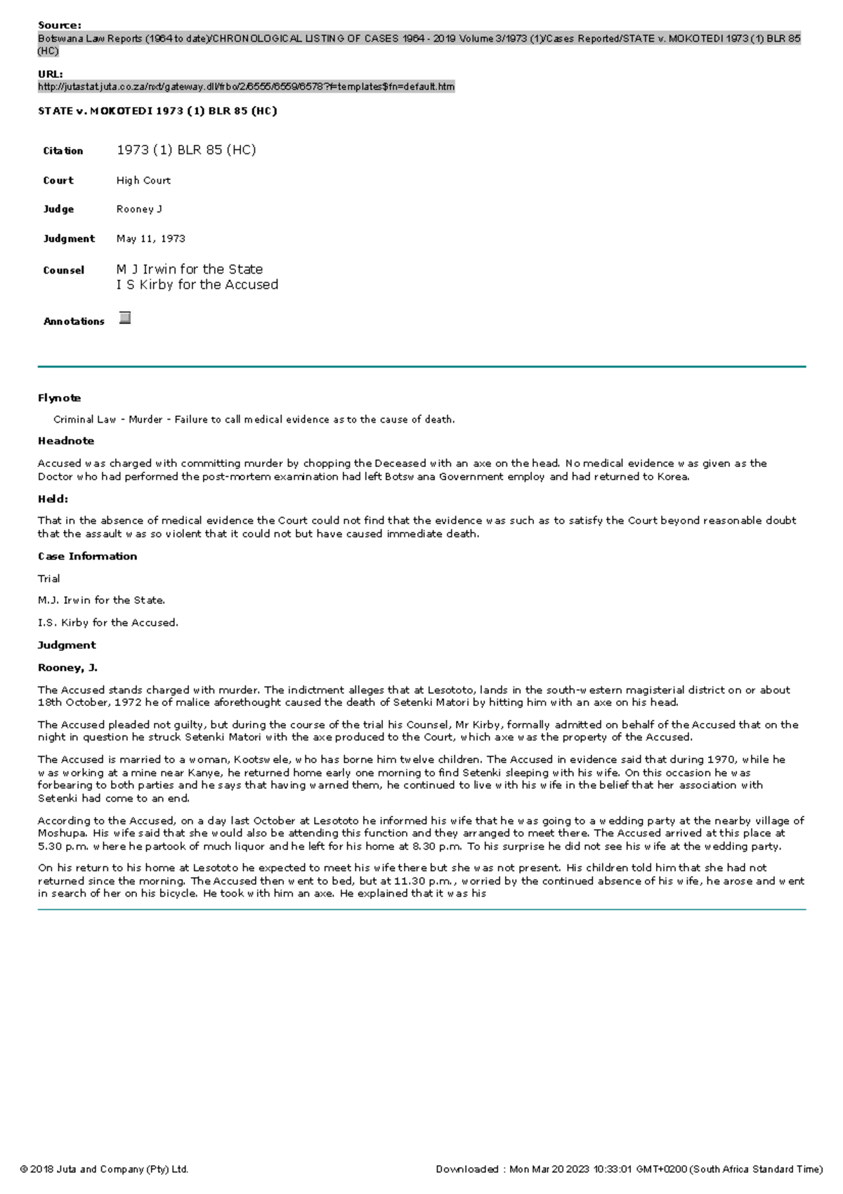 State v Mokotedi Source Botswana Law Reports (1964 to date