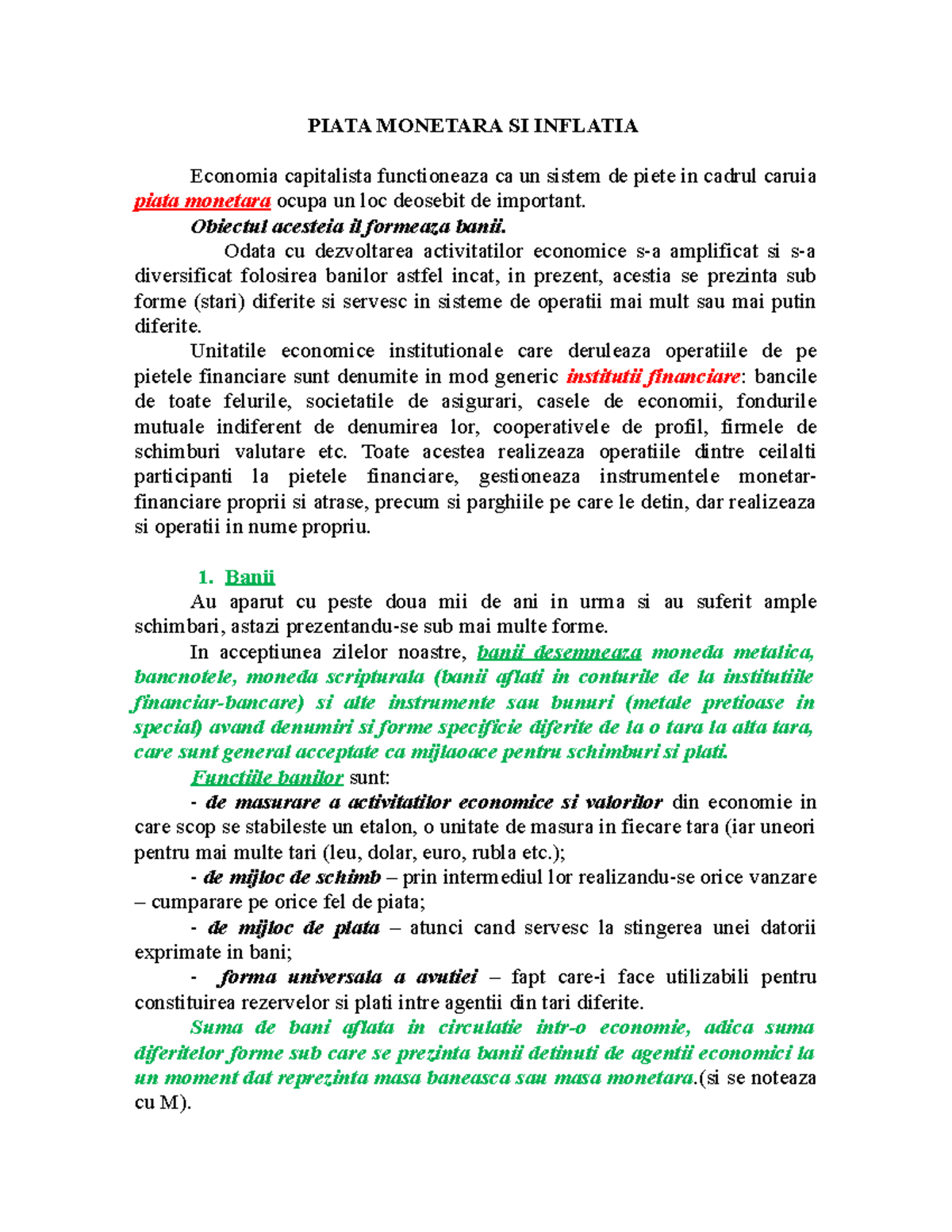 Economie Curs 11 Lecture notes 11 PIATA SI INFLATIA