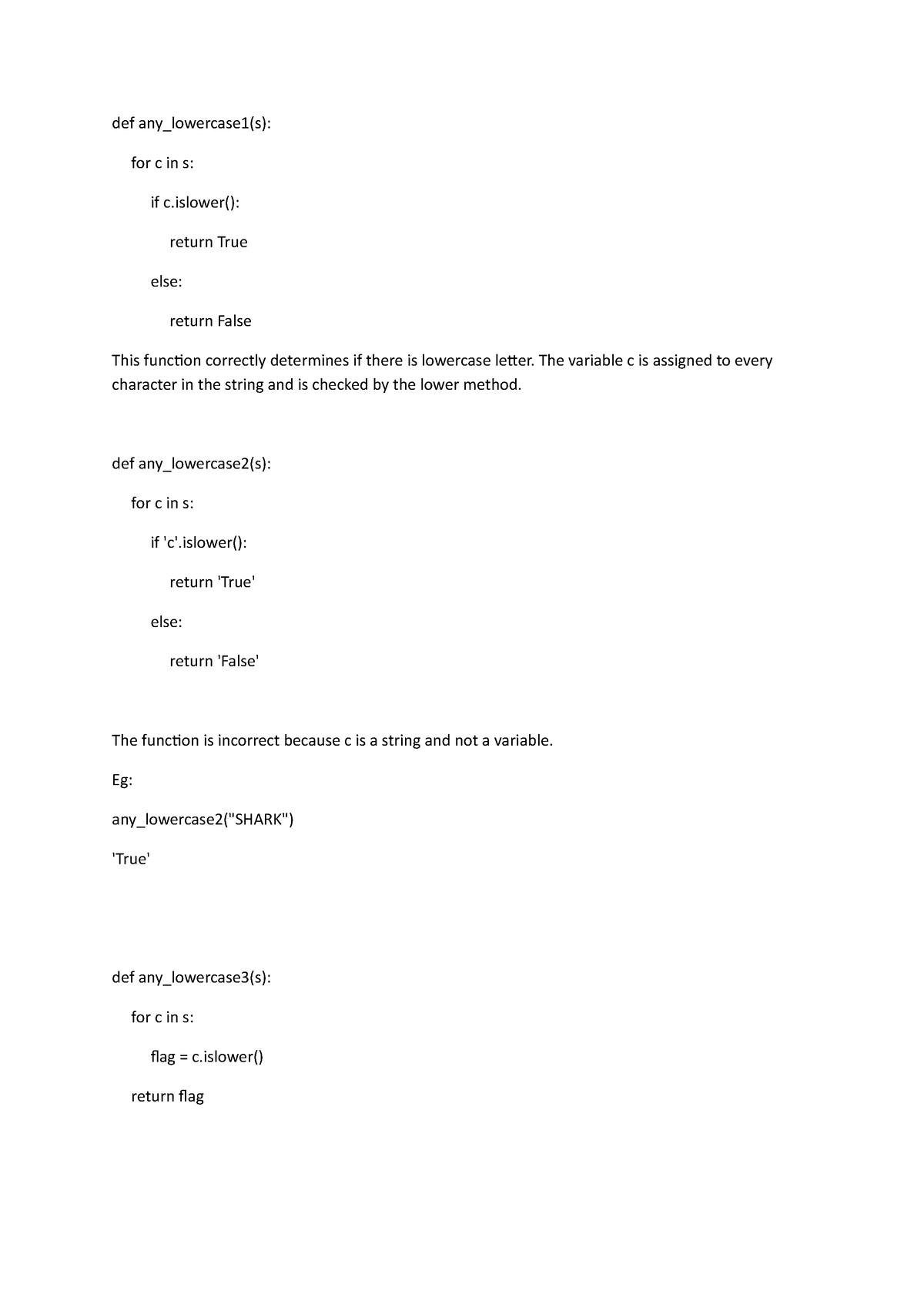 CS1101 Unit 5 Discussion - def any_lowercase1(s): for c in s: if c ...