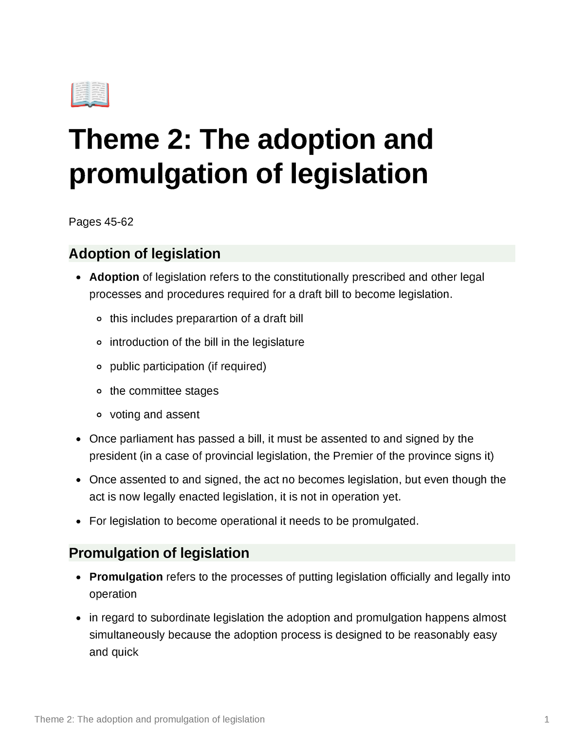 Theme 2 The Adoption And Promulgation Of Legislation - Ä Theme 2: The ...