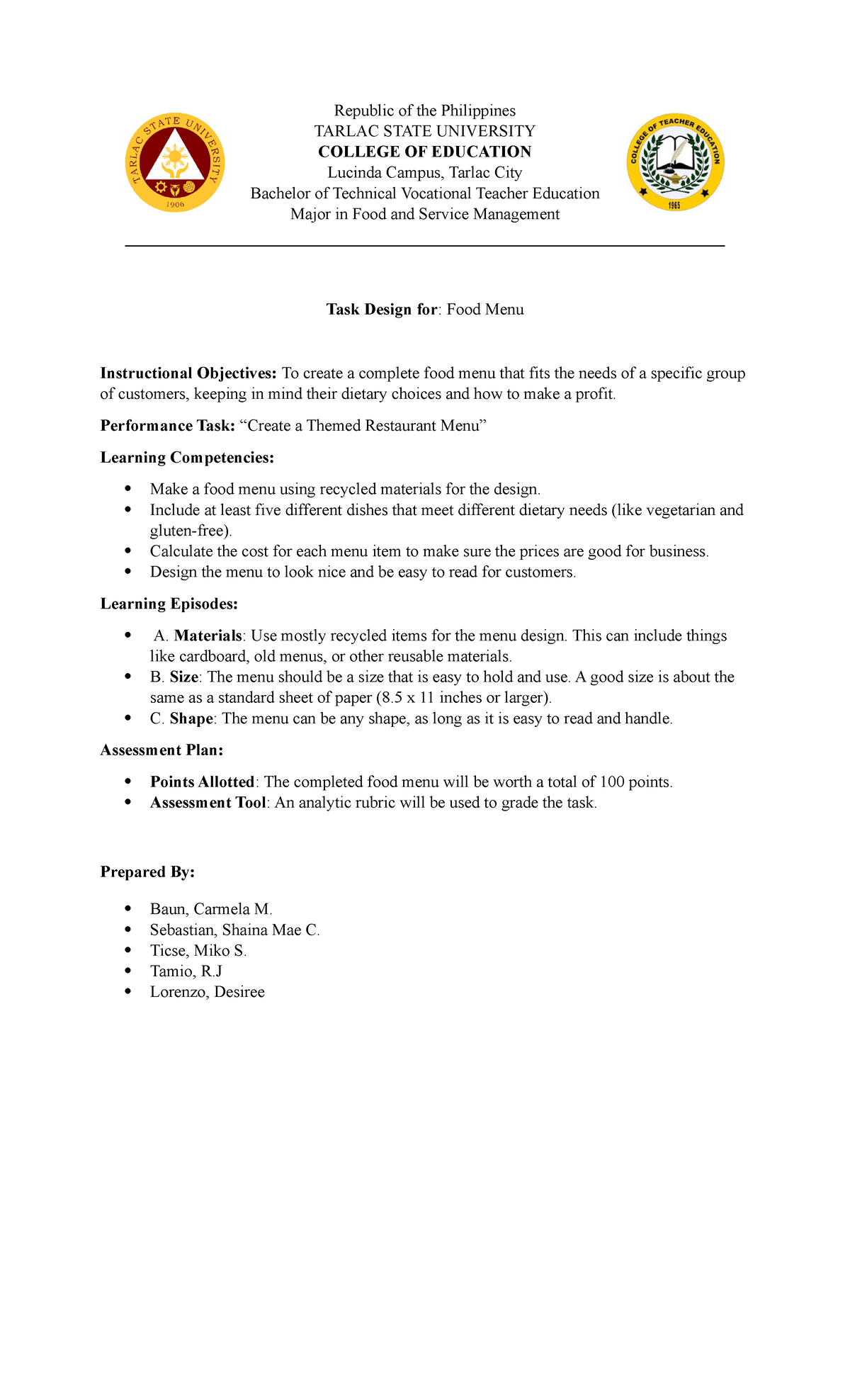 Tec 101 - research - Republic of the Philippines TARLAC STATE ...