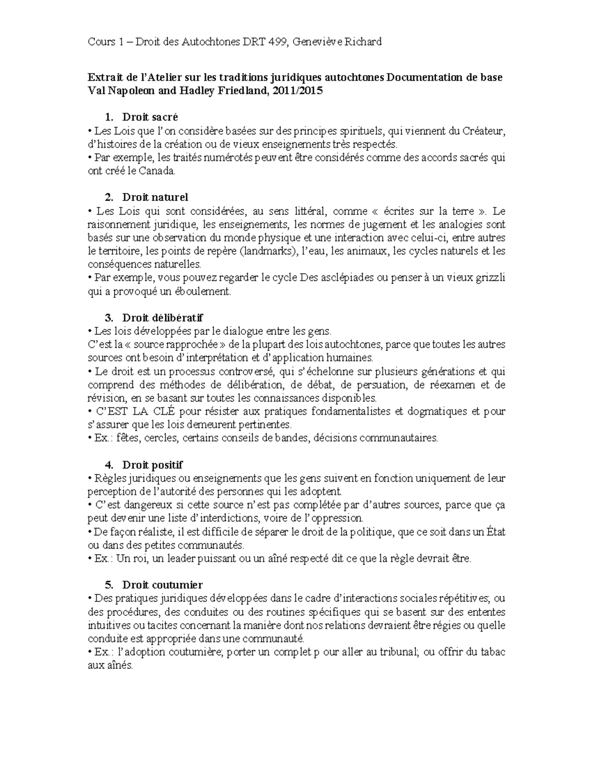 Types de droit autochtone - Cours 1 – Droit des Autochtones DRT 499 ...