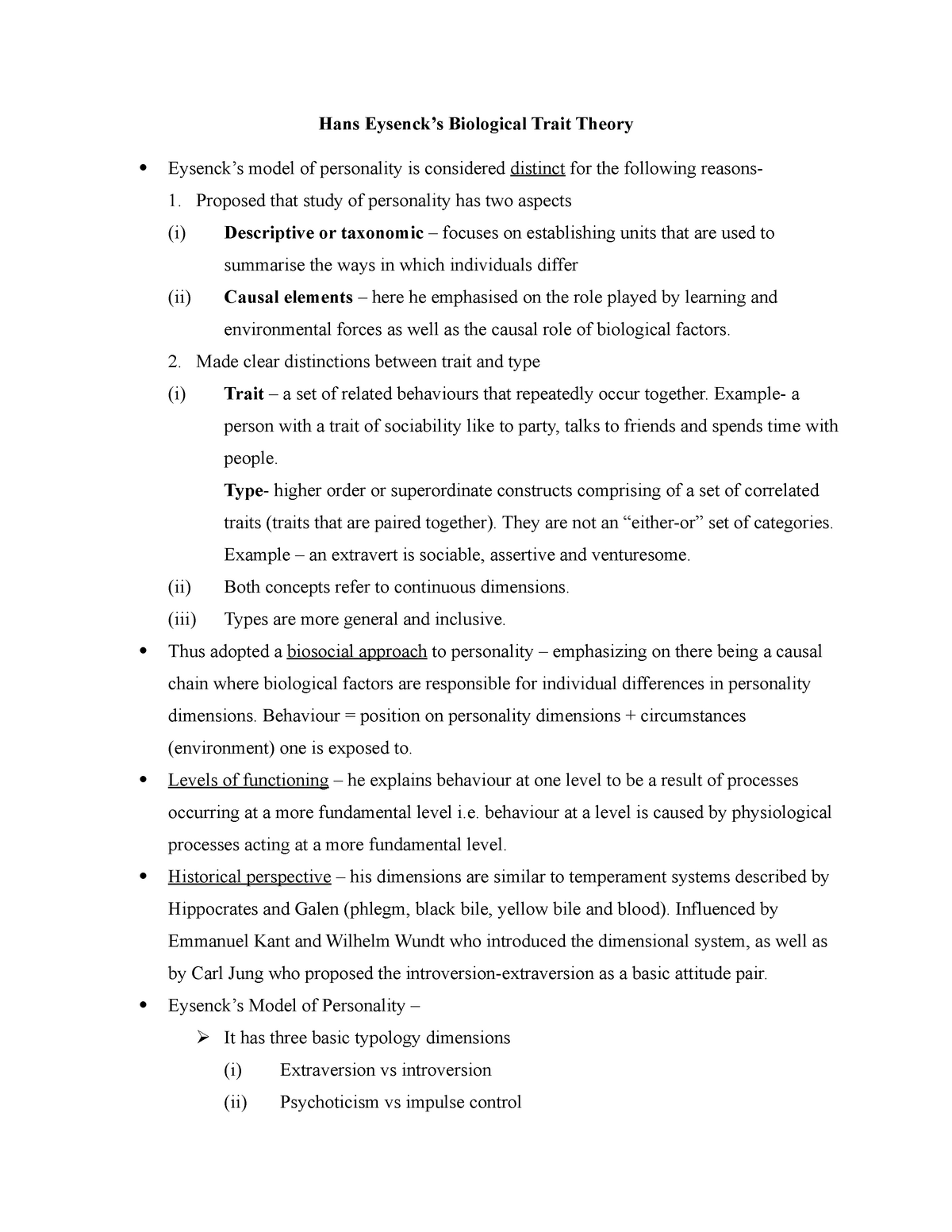 hans-eysenck-lecture-notes-1-hans-eysenck-s-biological-trait-theory