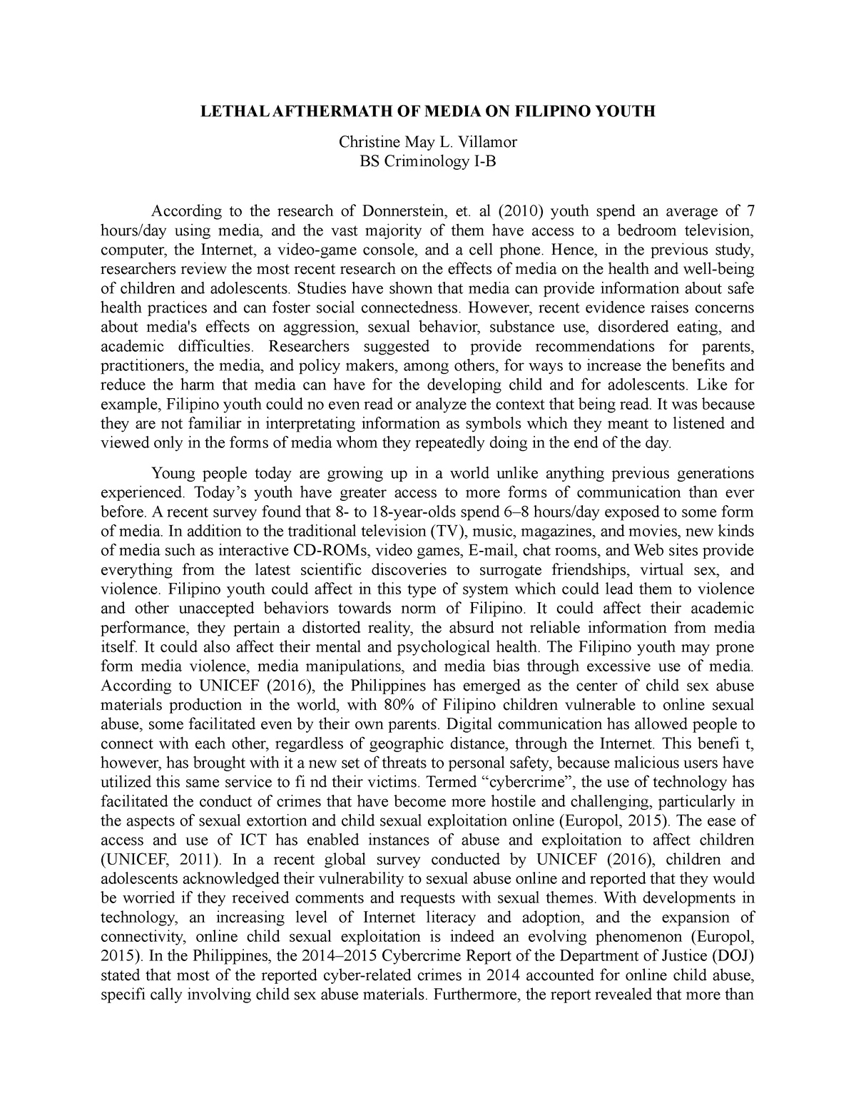 essay about effect of media to the filipino youth