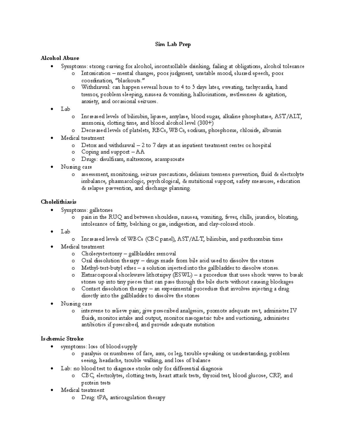 Sim Lab Prep - Prep for critical care sim. - Sim Lab Prep Alcohol Abuse ...
