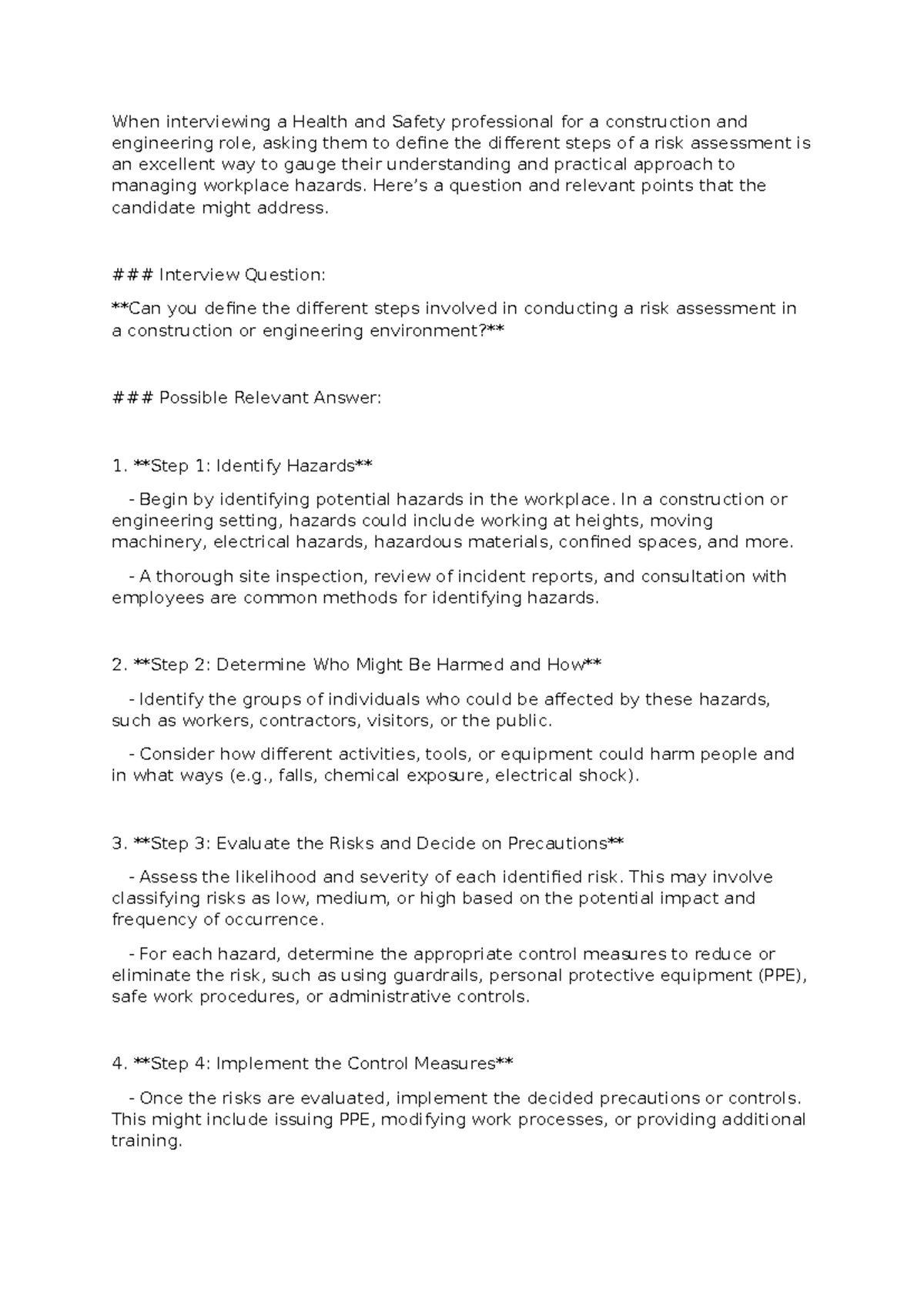 Interview Questions and answers on Risk Assessments - When interviewing ...