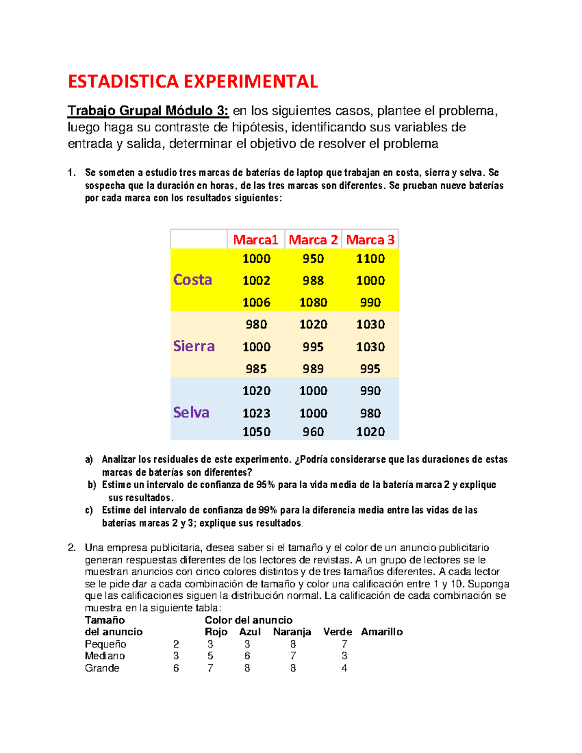 estudio experimental estadistica