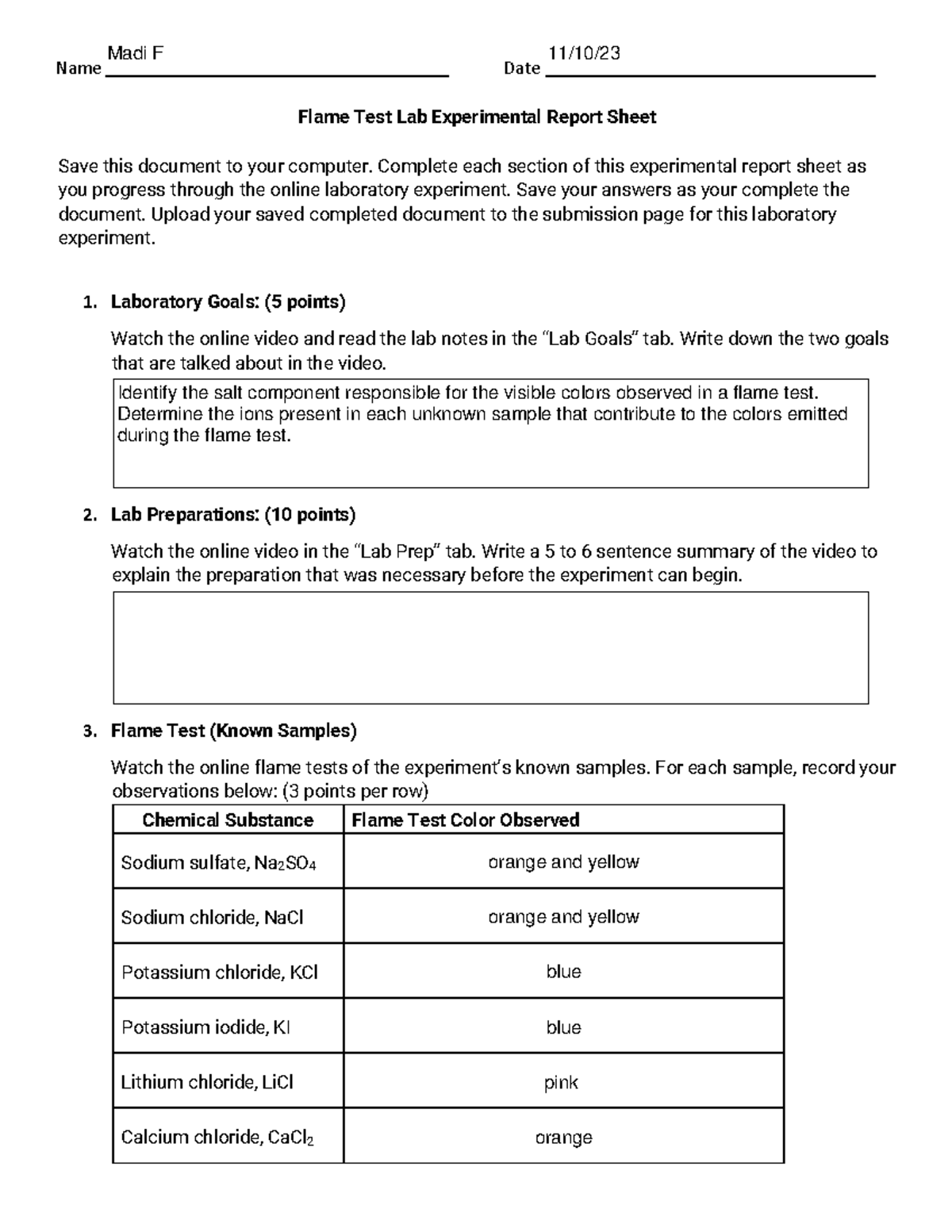 Flames+Test+Lab+Worksheet Name Date Flame Test Lab Experimental