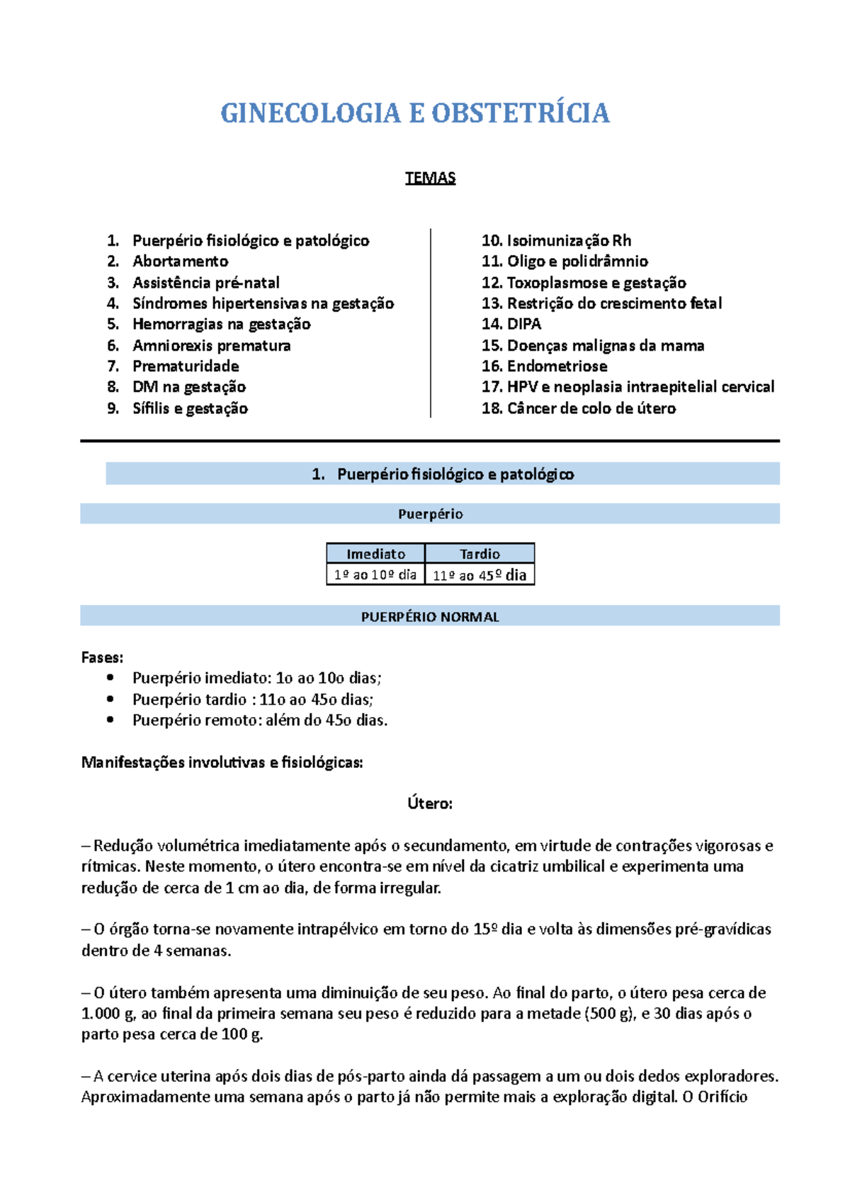 Puerp fisio e pato - obstetricia - GINECOLOGIA E OBSTETRÍCIA TEMAS ...