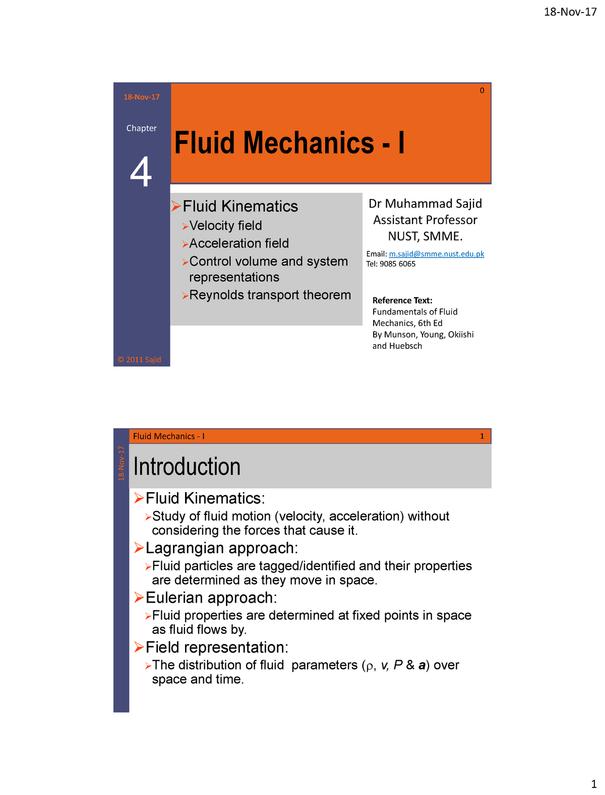 Week 10 Chp04 - LEcture Notes Of Chapter 4 Of Fluid MEchanics By Cengel ...