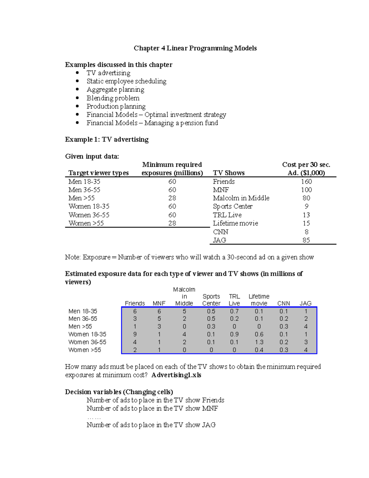 LPModels - Example - Chapter 4 Linear Programming Models Examples ...