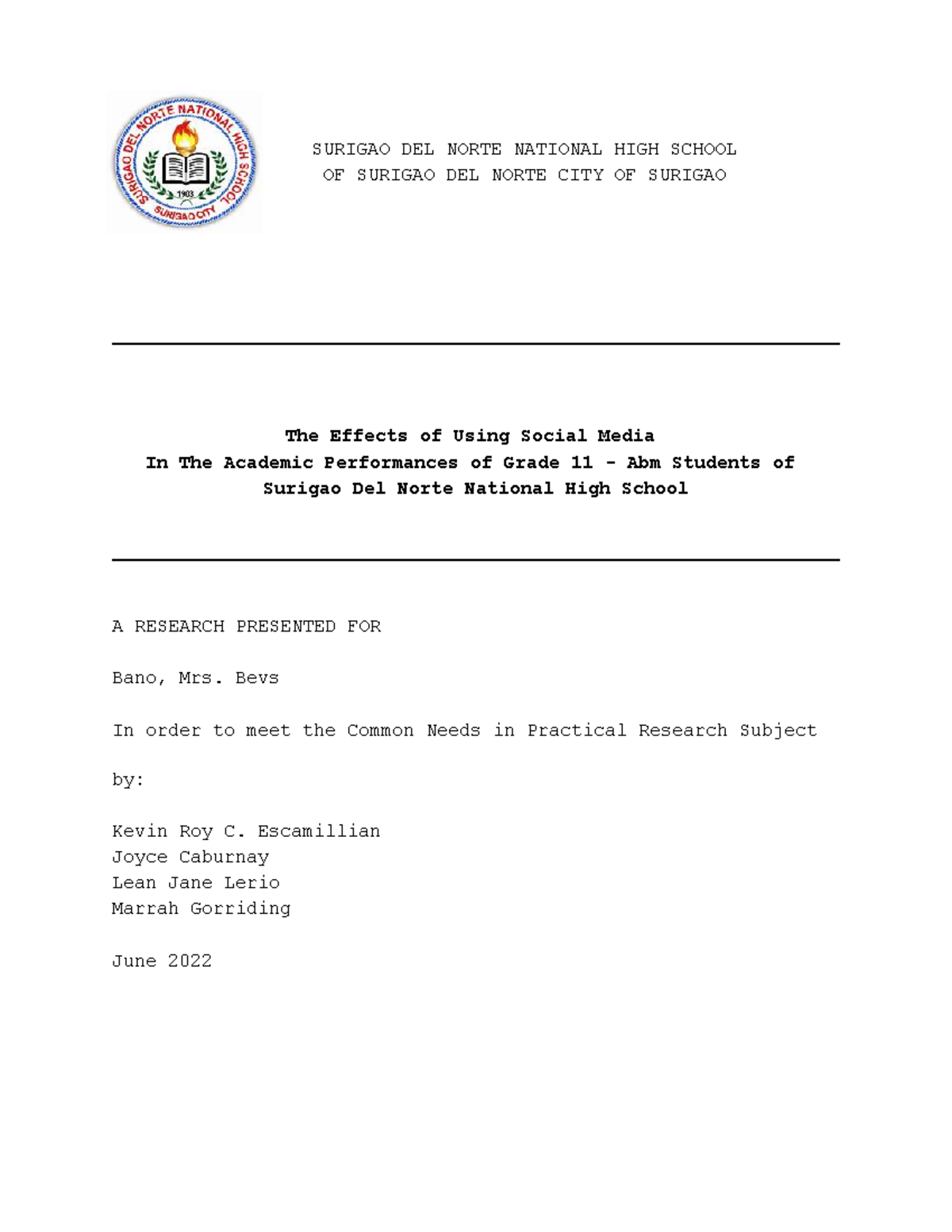 Practical Researchhh - RESEARCH PAPER EXAMPLES - SURIGAO DEL NORTE ...