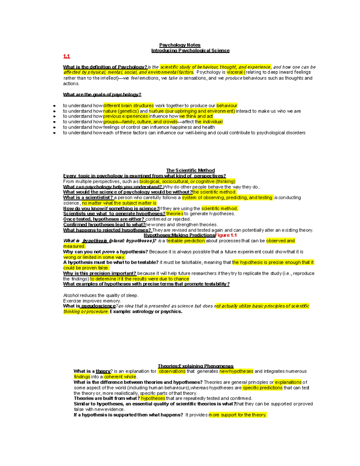 Psyc Notes - Psychology Notes Introducing Psychological Science 1. What ...