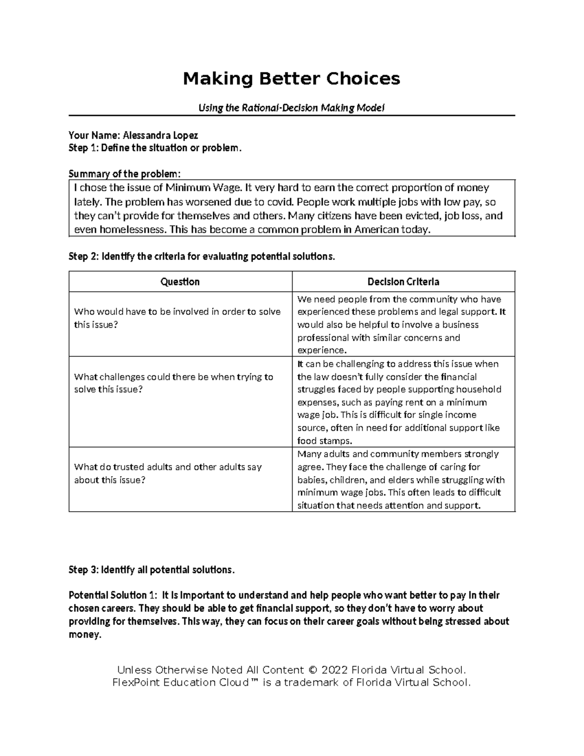 Making better choices assignment template - Making Better Choices Using ...