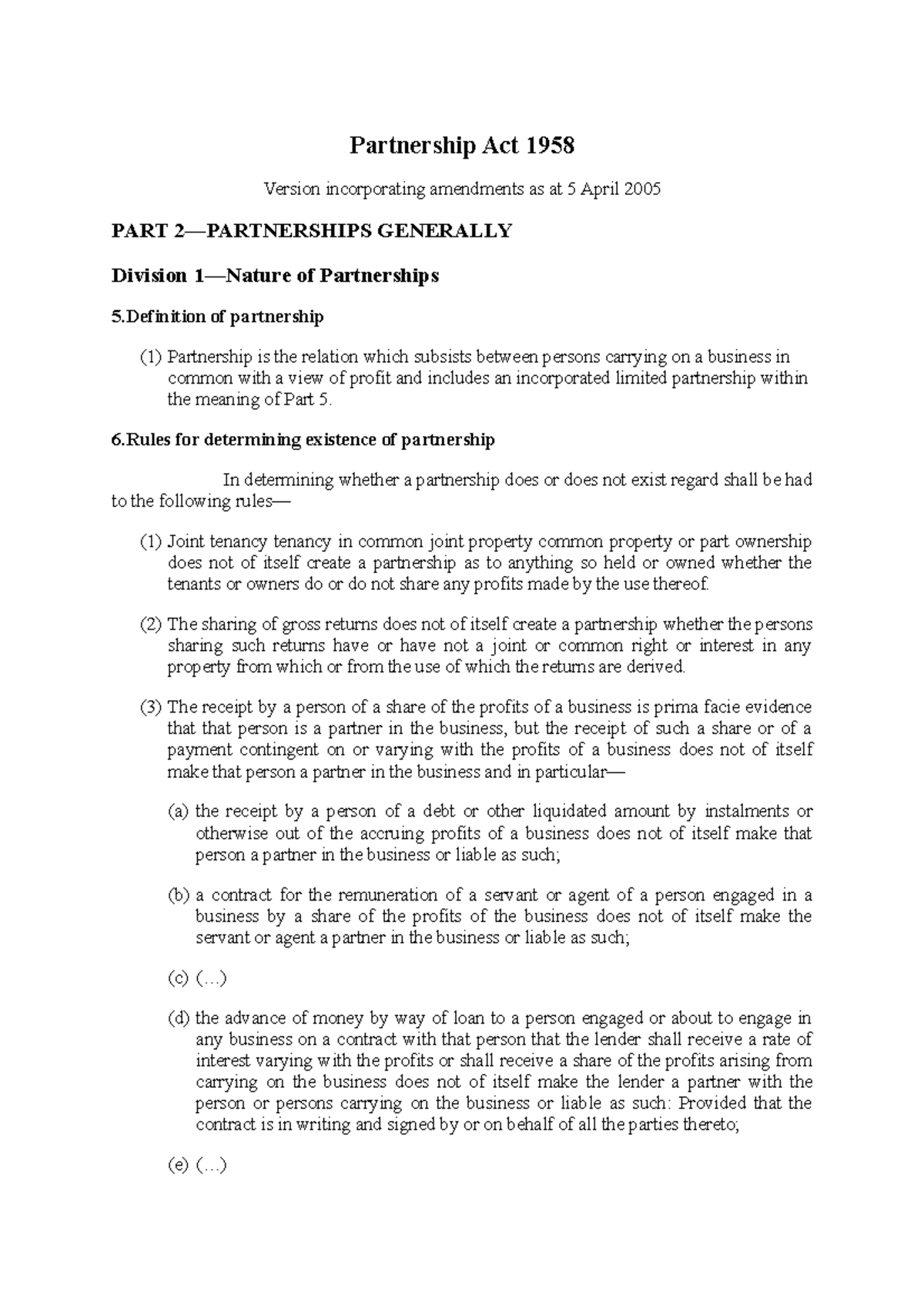 Partnership Act 1958 Partnership Act 1958 Version Incorporating   Thumb 1200 1698 