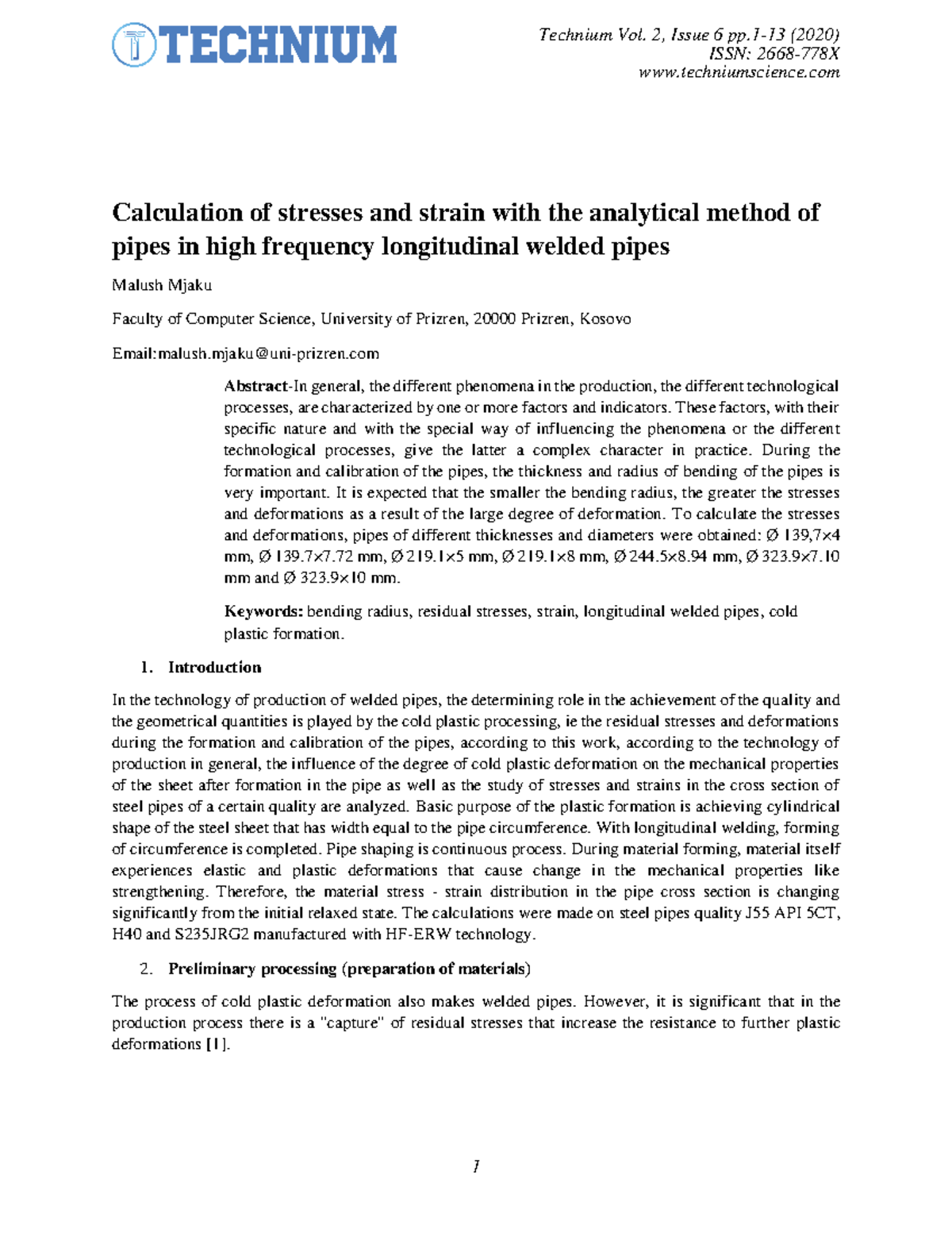 Calculation of stresses and strain with the analytical method of ...