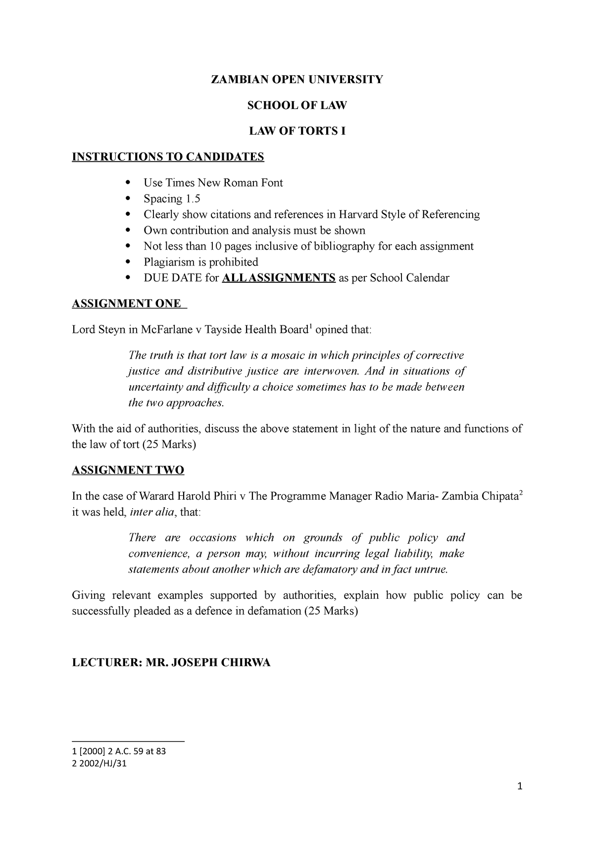 zambian open university assignments