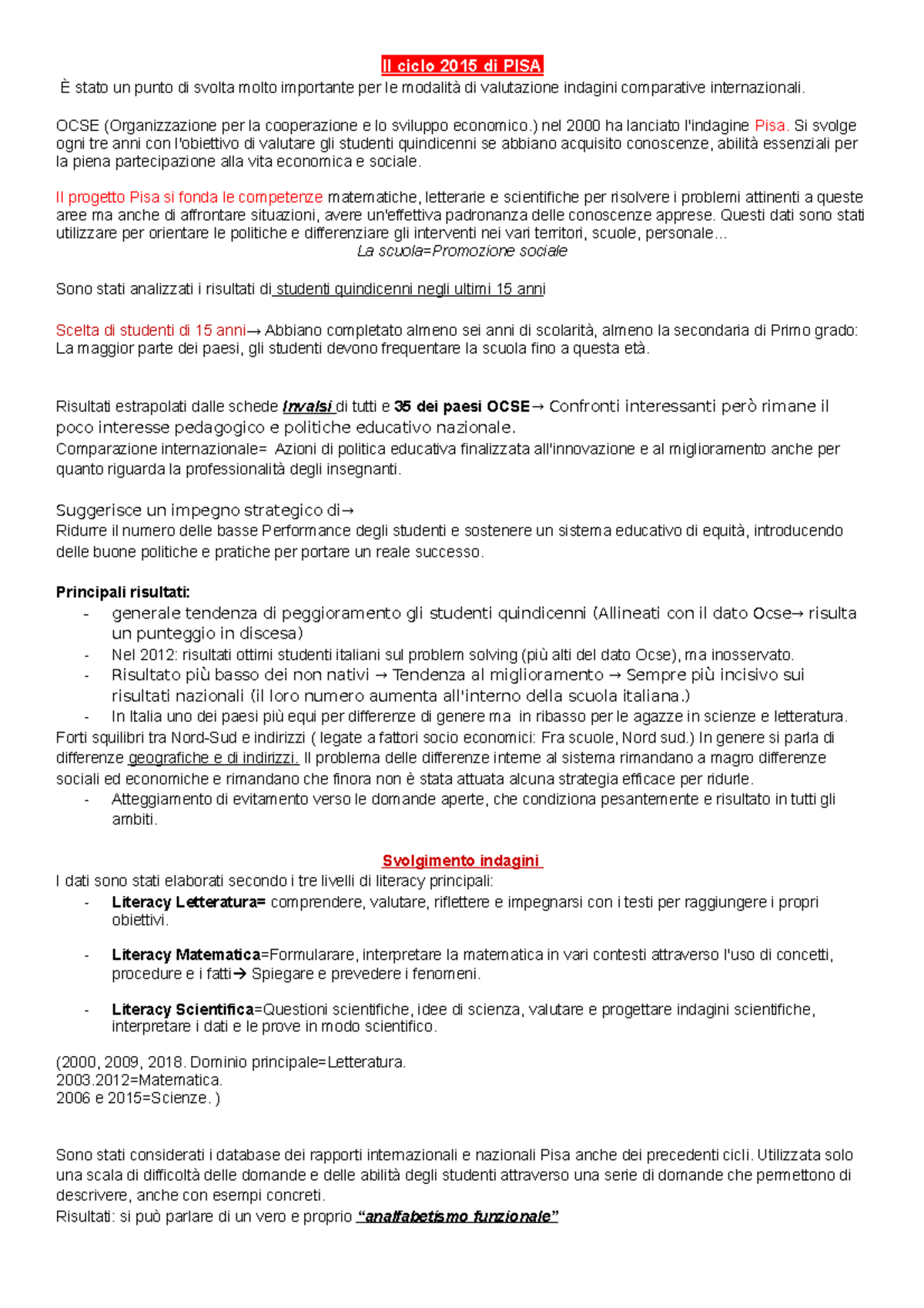 PISA 2015 Quindicenni Invalsi Matematica, Italiano E Scienze - Il Ciclo ...