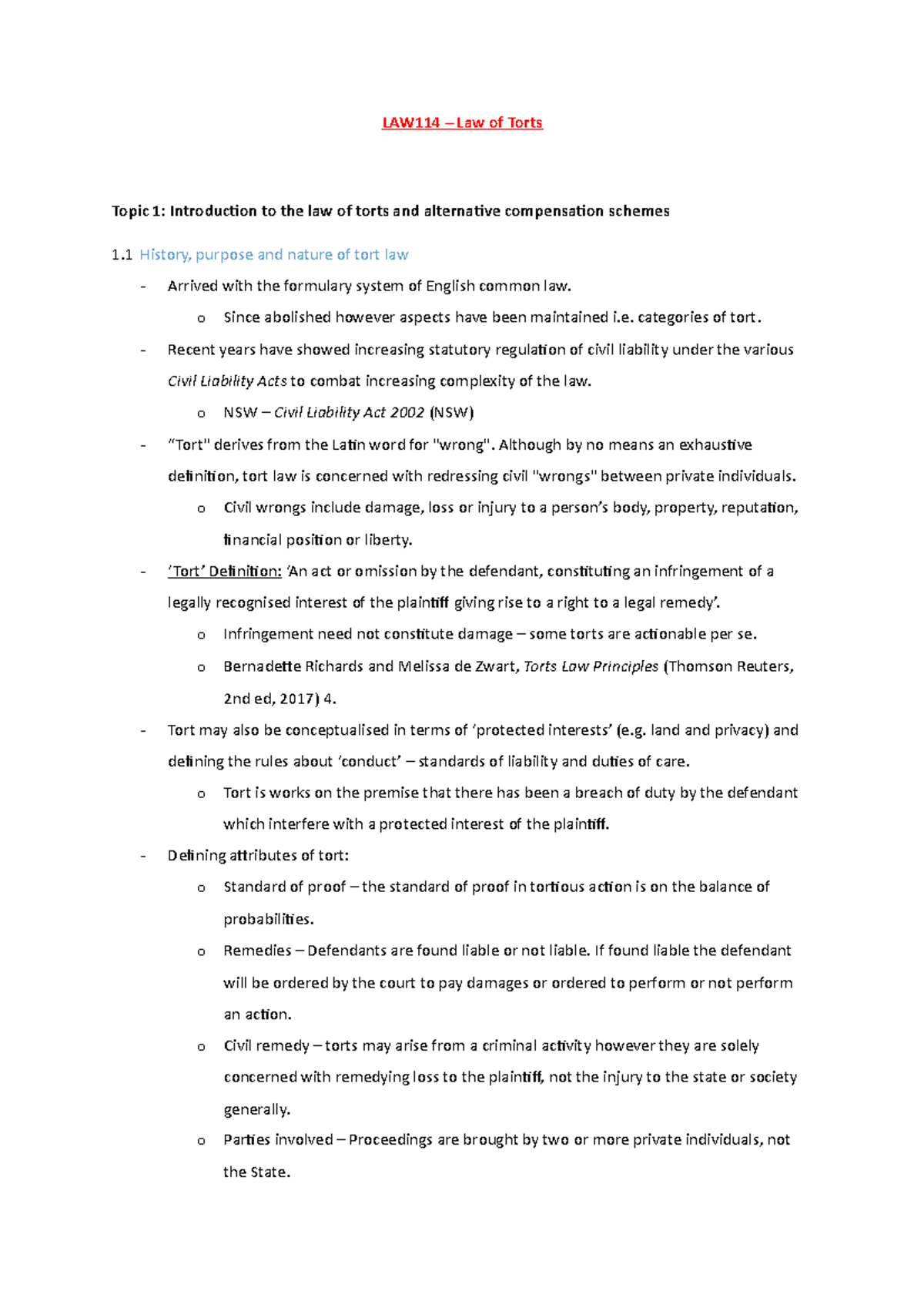 law114-notes-law114-law-of-torts-topic-1-introduction-to-the-law