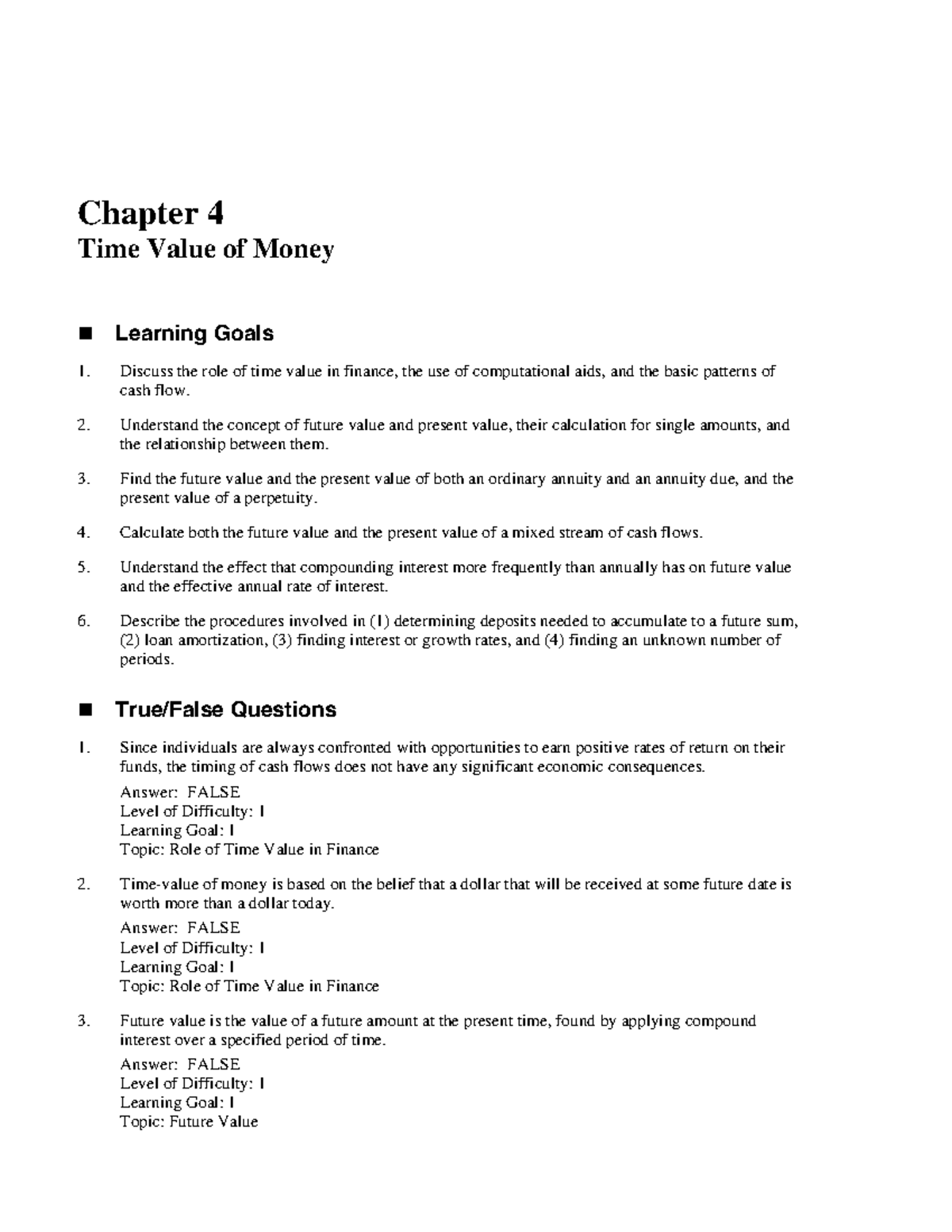 04 Time Value of Money - Chapter 4 Time Value of Money Learning Goals 1 ...