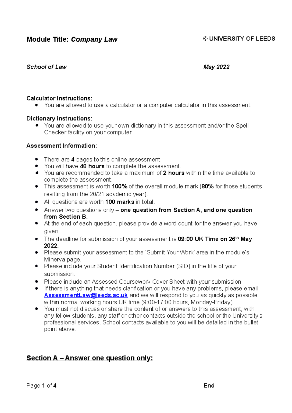 LAW2040 Open Book Assessment (OBA) Question - May 21-22 - Module Title ...