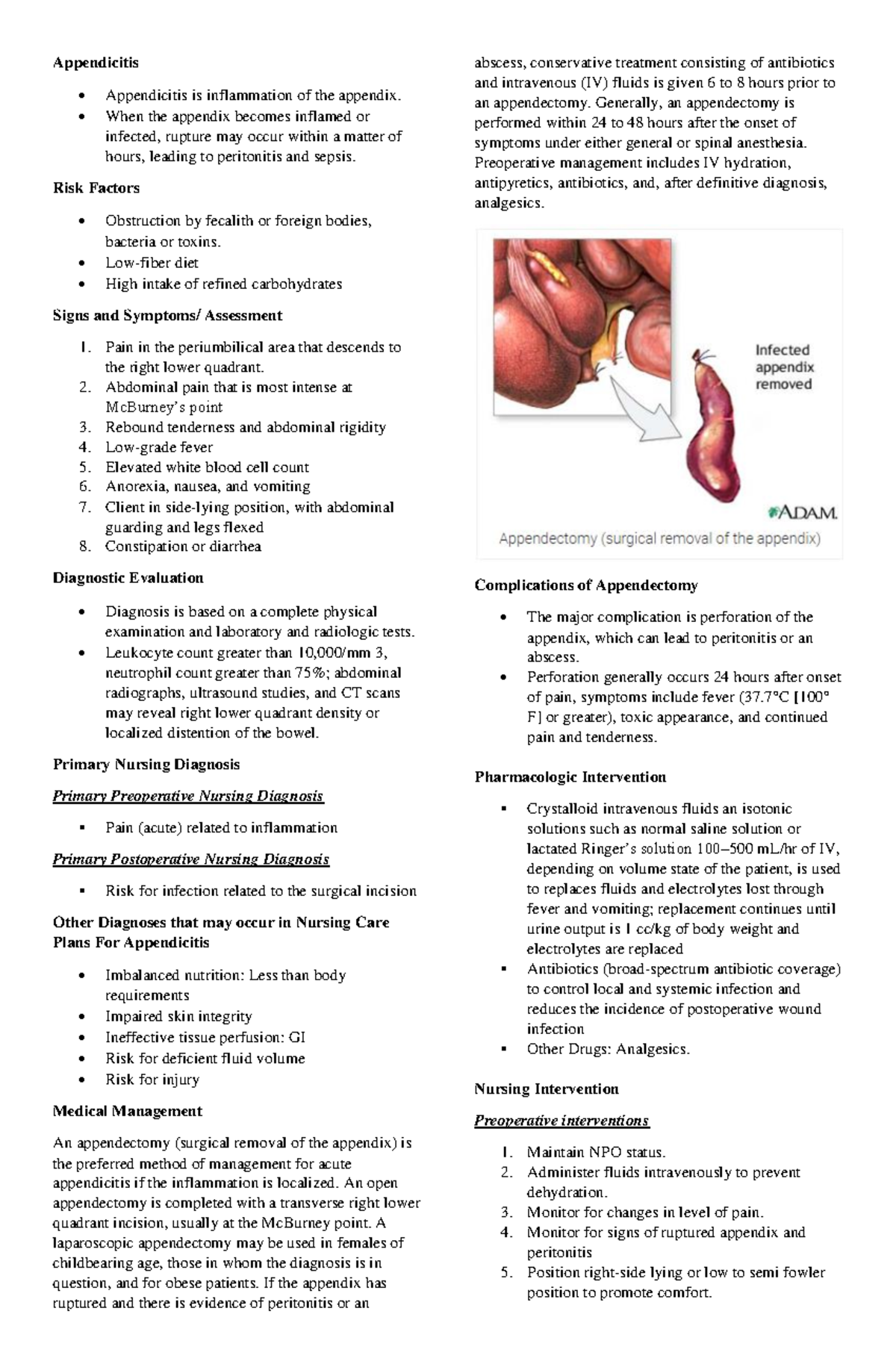 MS-RLE- Finals - Rle - Appendicitis - Appendicitis is inflammation of ...