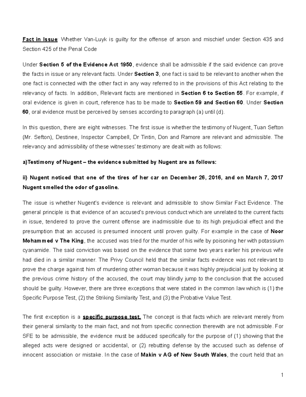 LAW OF Evidence I - FINAL ASSESSMENT DECEMBER/JANUARY EXAM. DON'T COPY ...