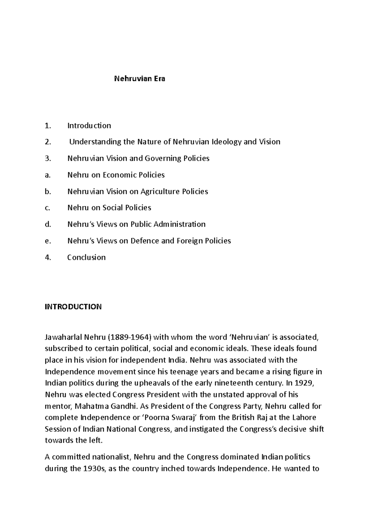 Nehruvian Era. (Pol Science) Nehruvian Era Introduction Understanding