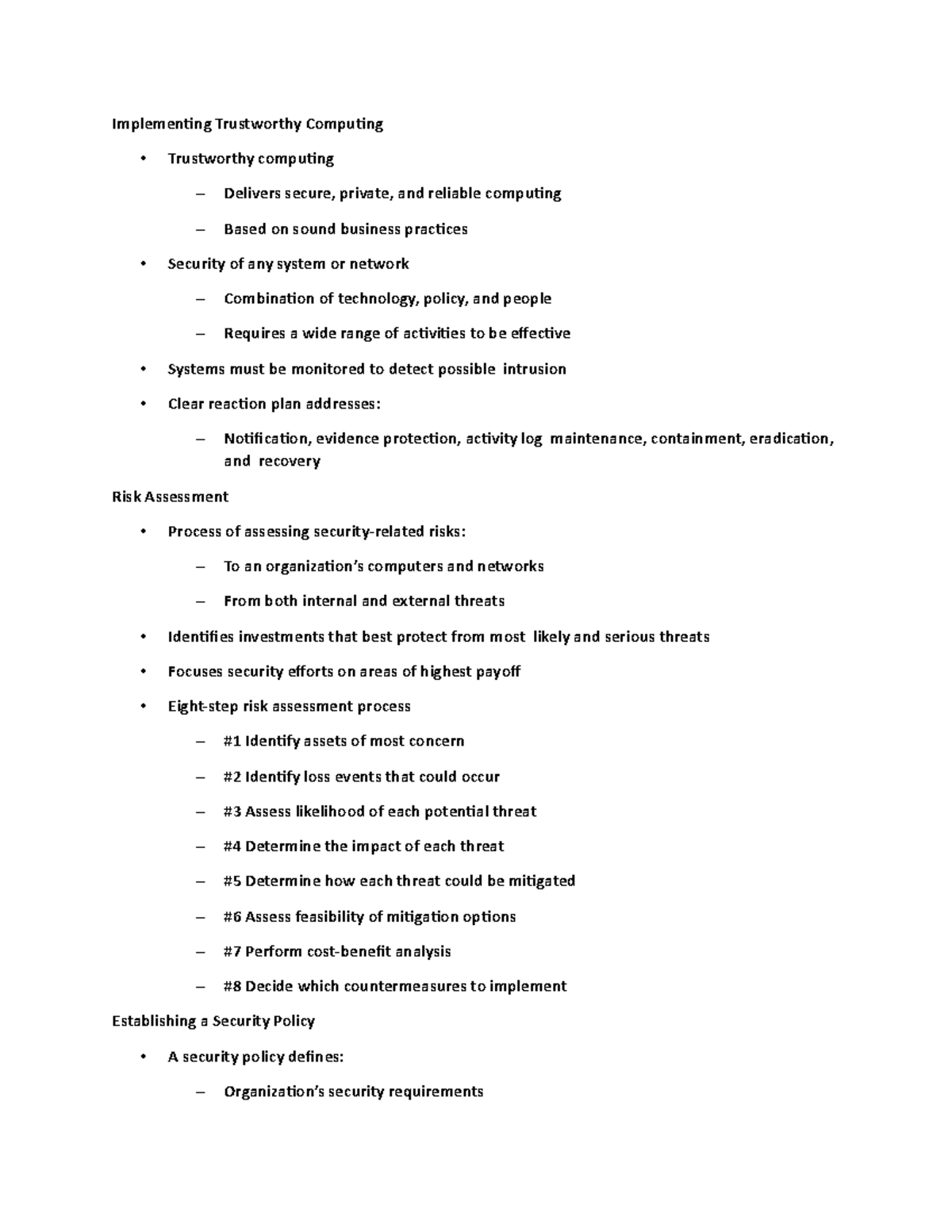 Implementing Trustworthy Computing - Studocu