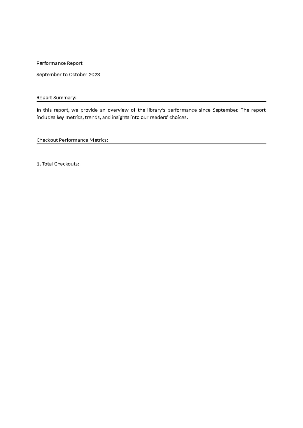 Library Report for computer literacy - Performance Report September to ...