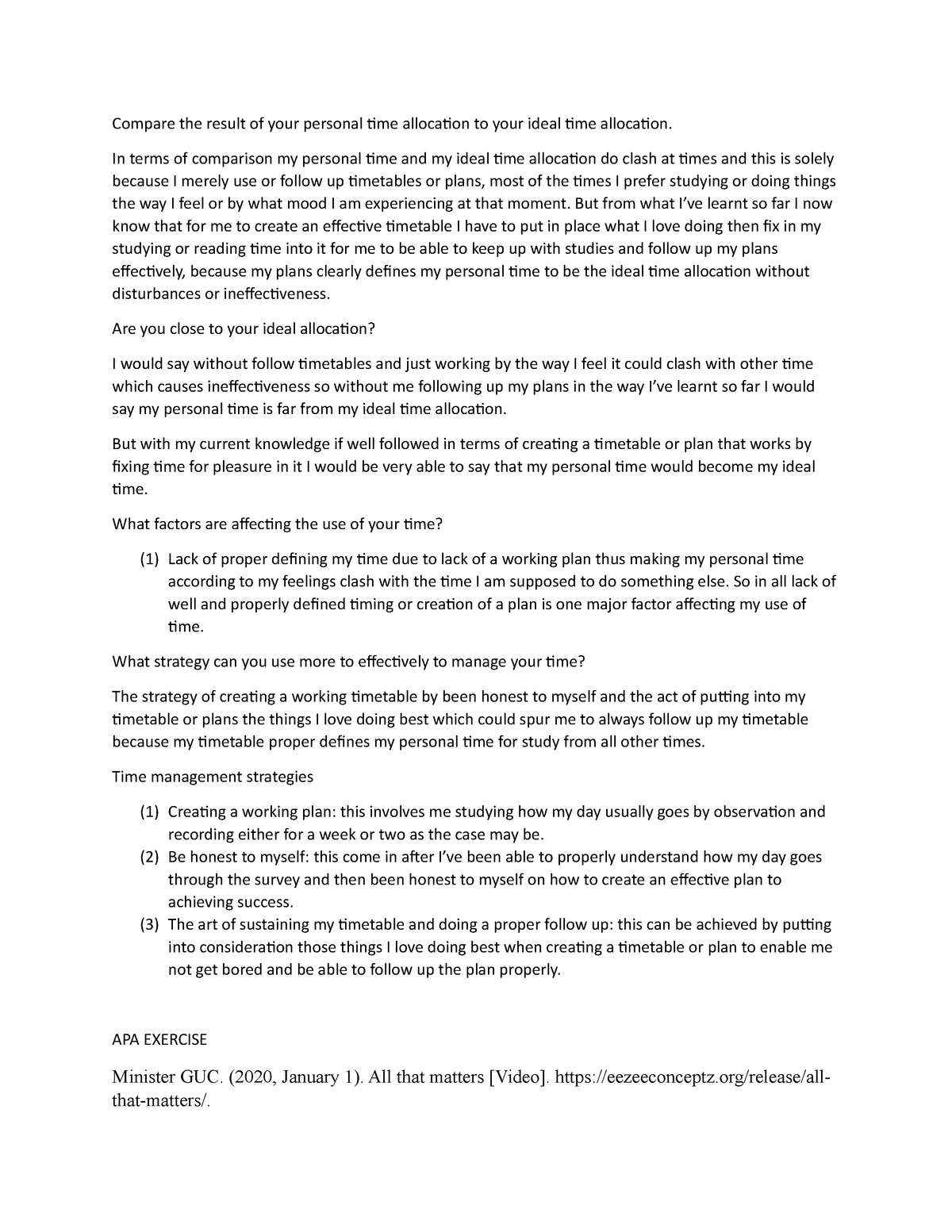 Unit7 written assignment - Compare the result of your personal time ...