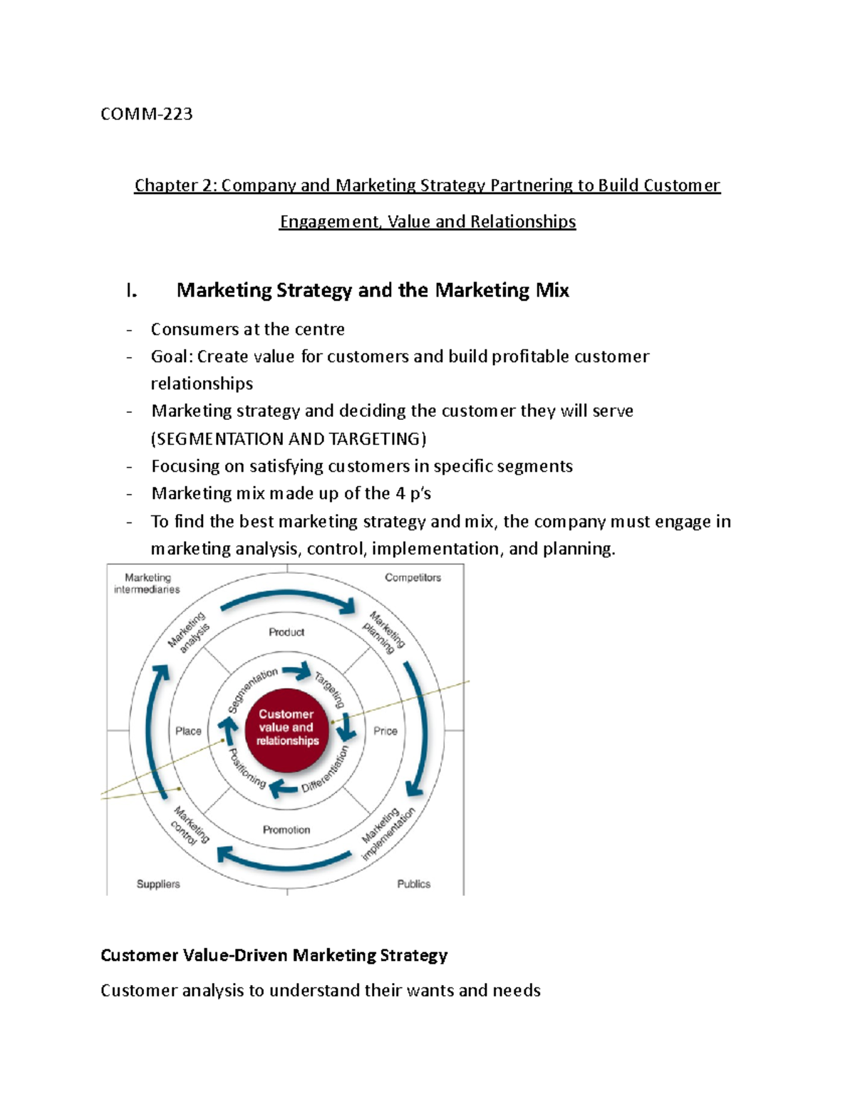 Chap 2 Class Notes - COMM- Chapter 2: Company And Marketing Strategy ...