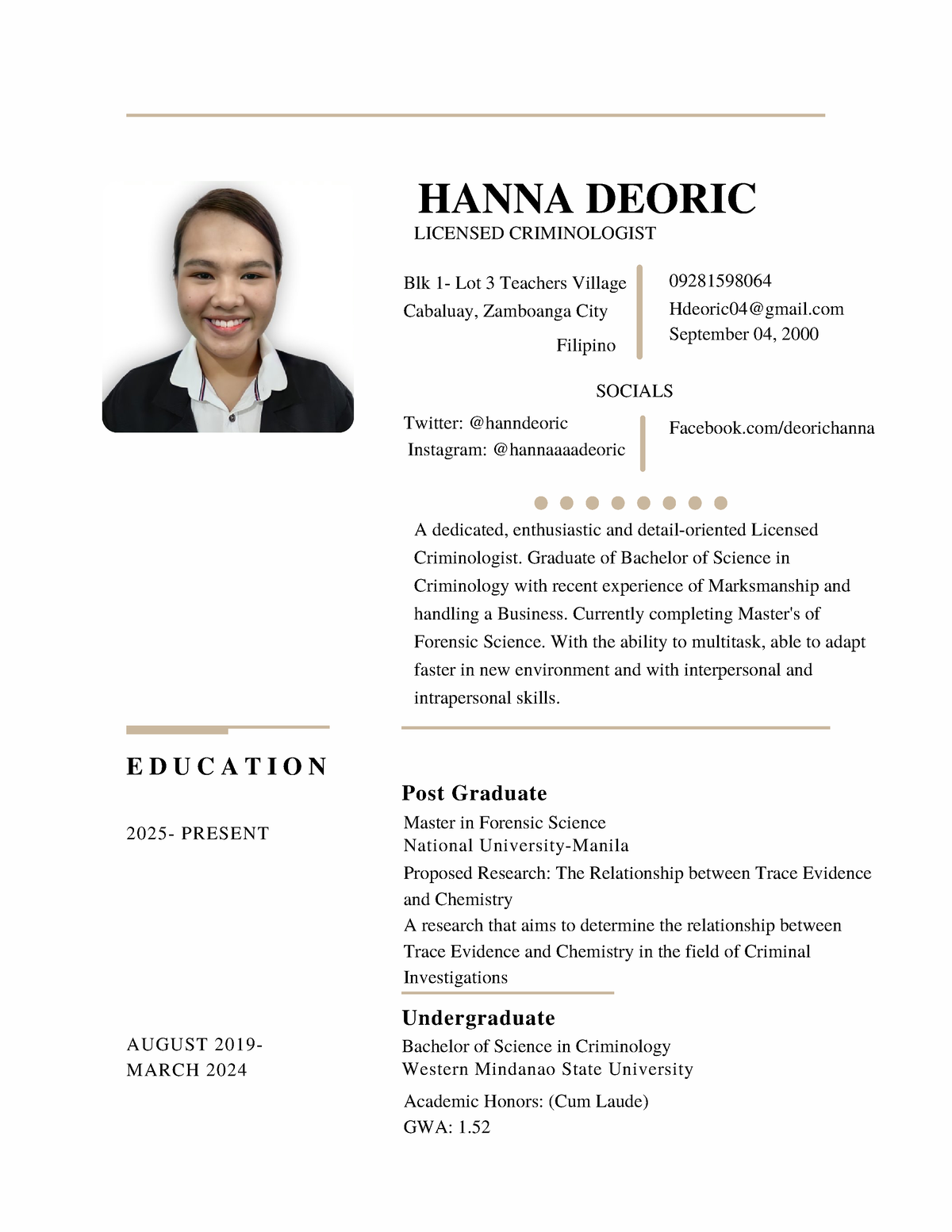 (Curriculum Vitae) - A dedicated, enthusiastic and detail-oriented