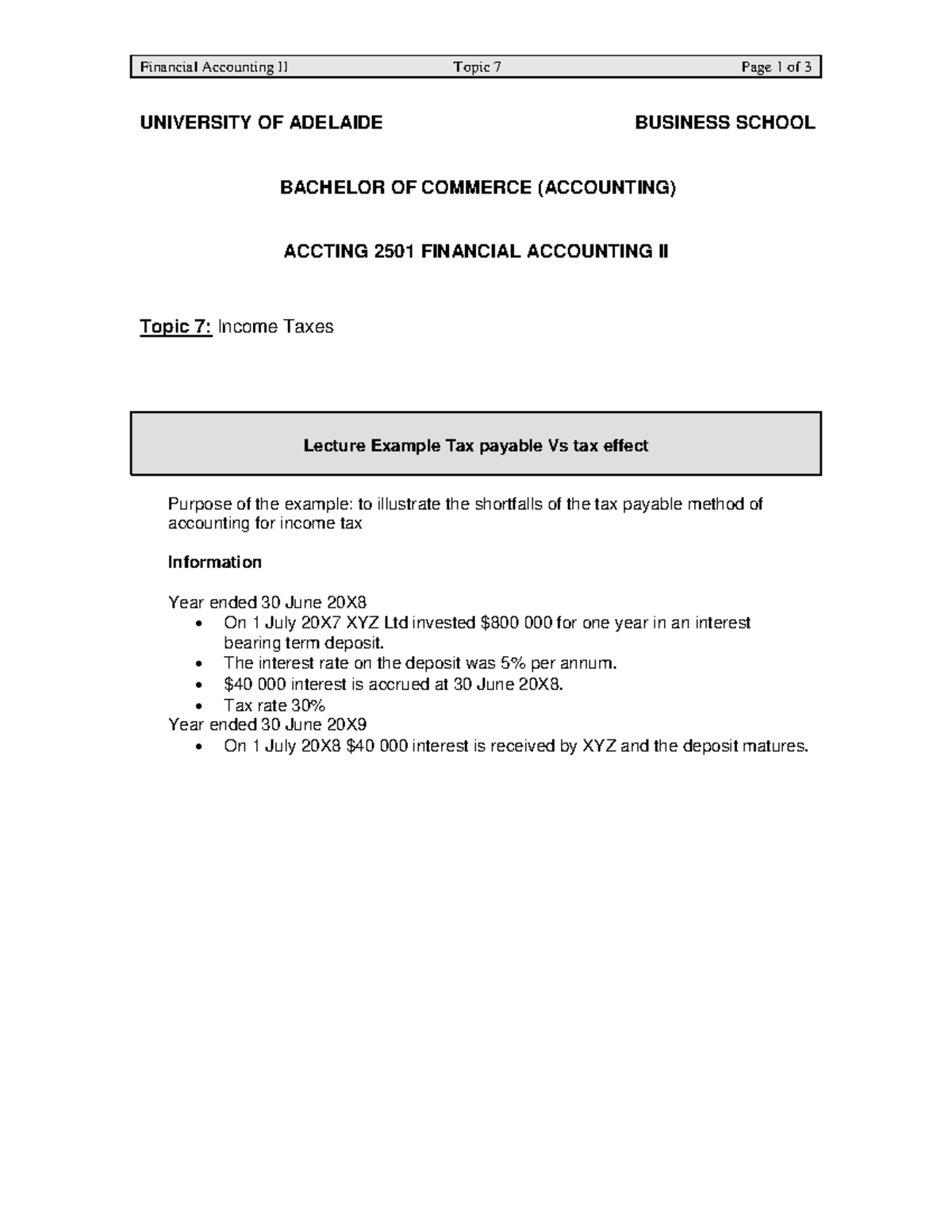 Topic 7 Module example - Financial Accounting II Topic 7 Page 1 of 3 ...