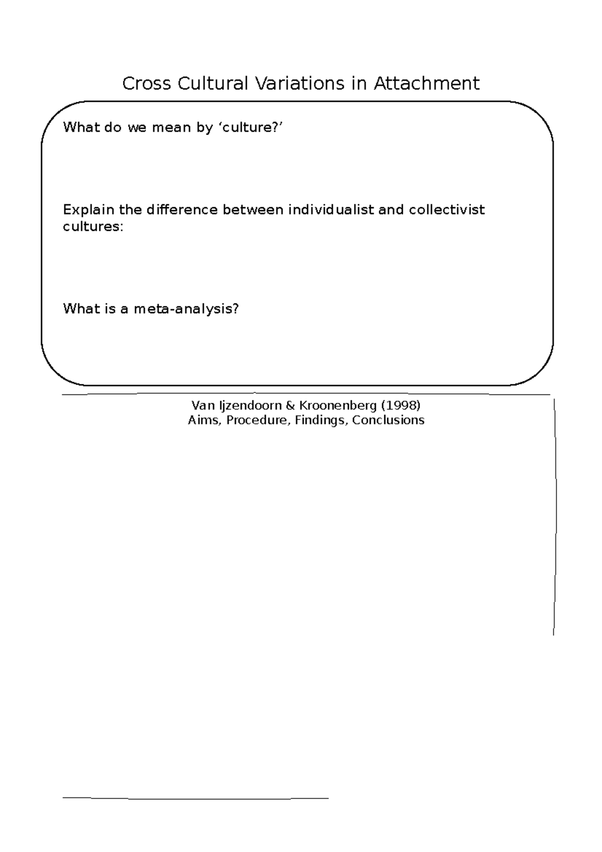 A level cultural variations worksheet - Cross Cultural Variations in 