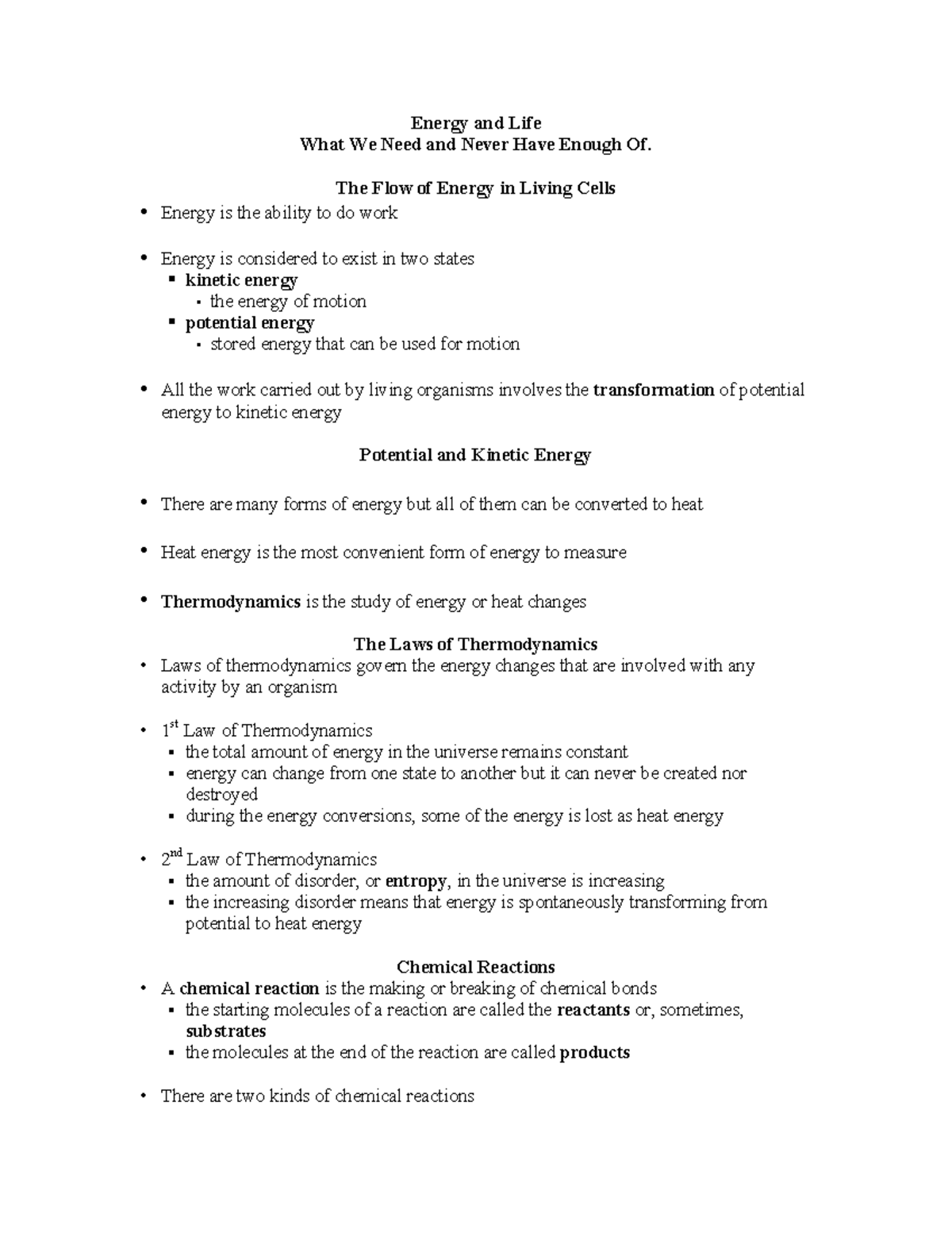 13 Energy And Life Lecture Notes - Energy And Life What We Need And ...