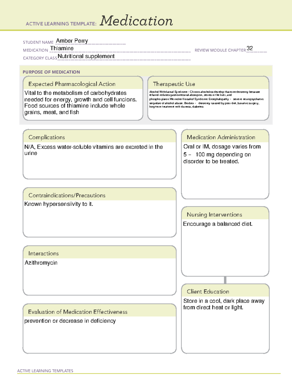 Perrya ATImed Thiamine - ACTIVE LEARNING TEMPLATES Medication STUDENT ...