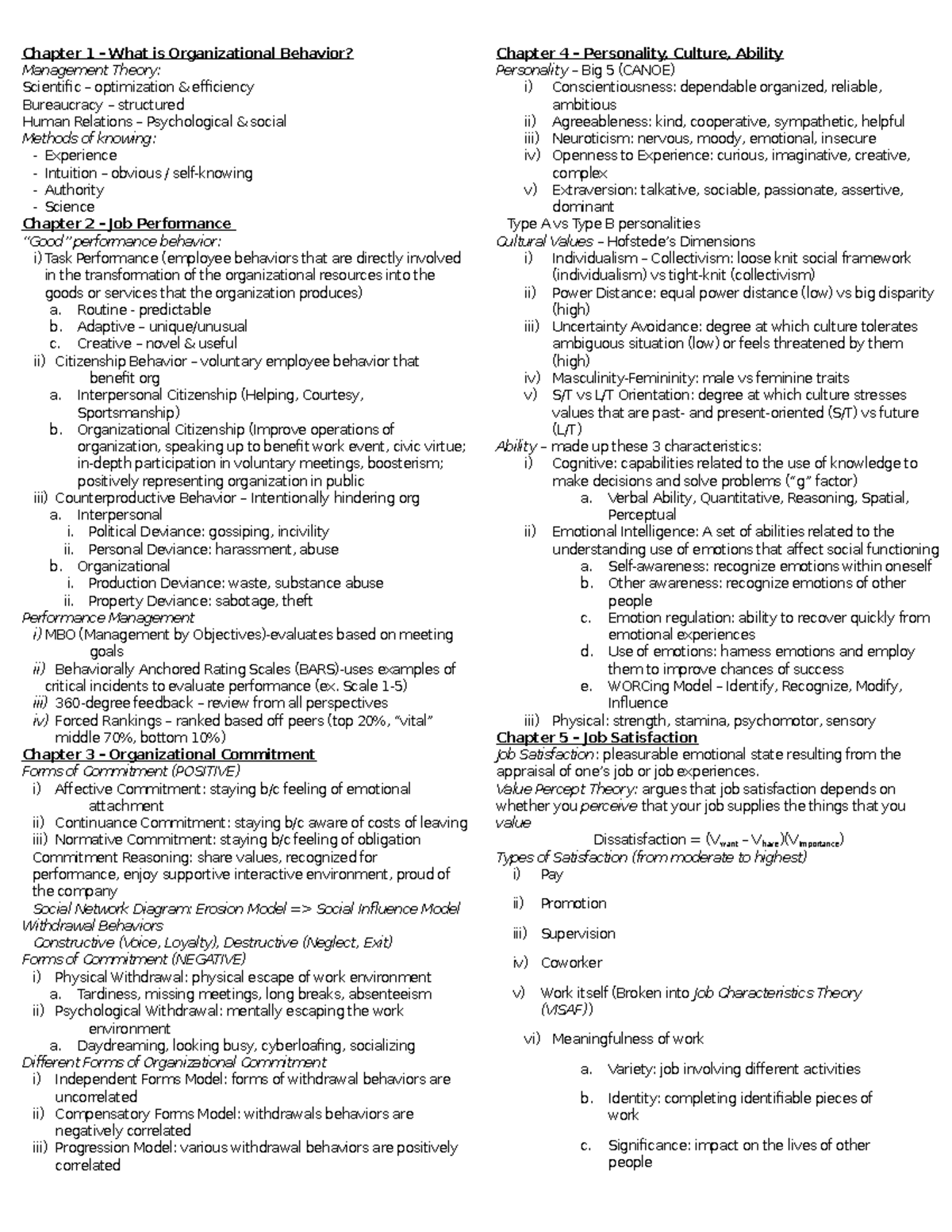 Midterm 1 Cheat Sheet Legit - Chapter 1 – What is Organizational ...