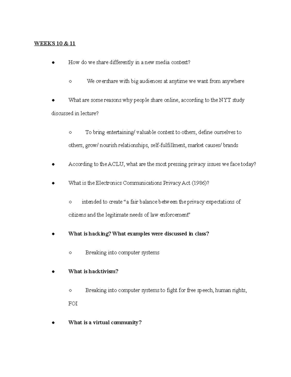 New Media Society Exam 3 Study Guide Part 1 - WEEKS 10 & 11 How do we ...