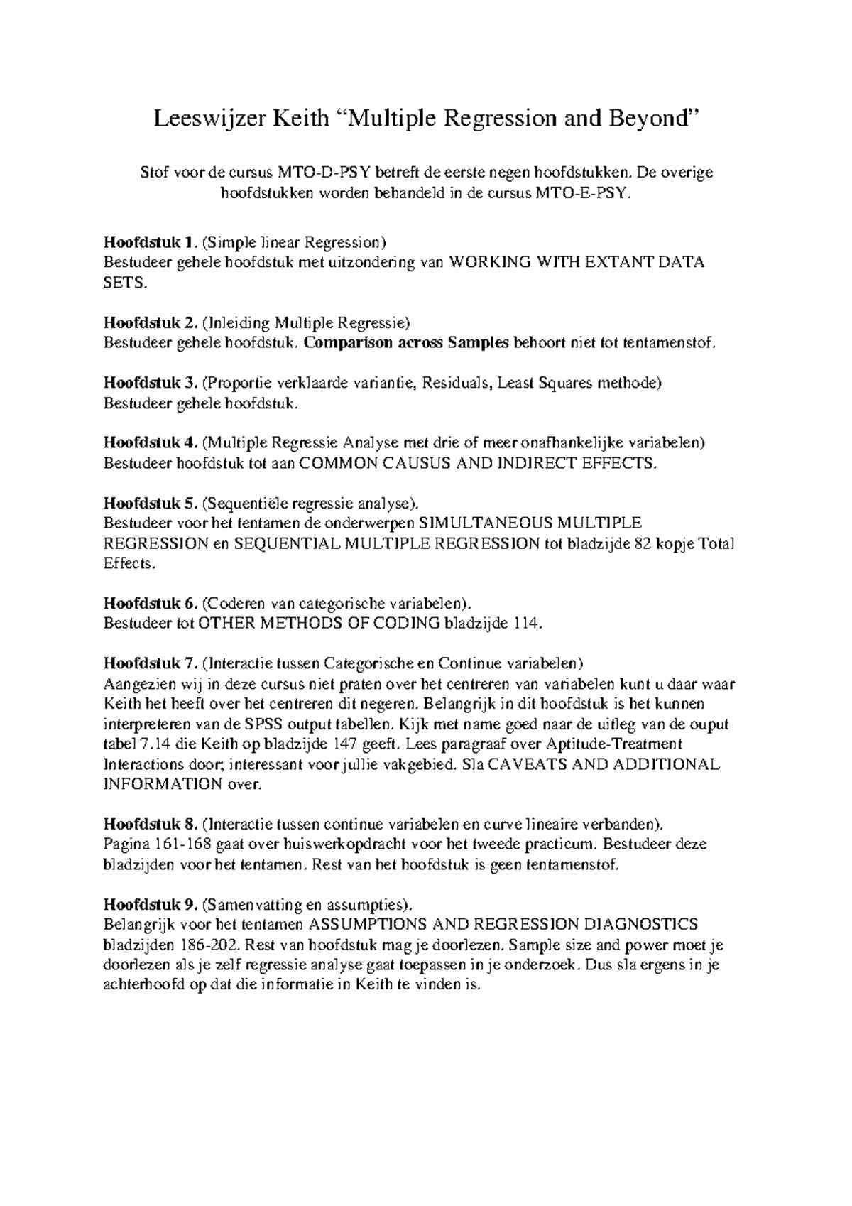 Leeswijzer Keith Multiple Regression And Beyond Leeswijzer Keith Multiple Regression And Studeersnel