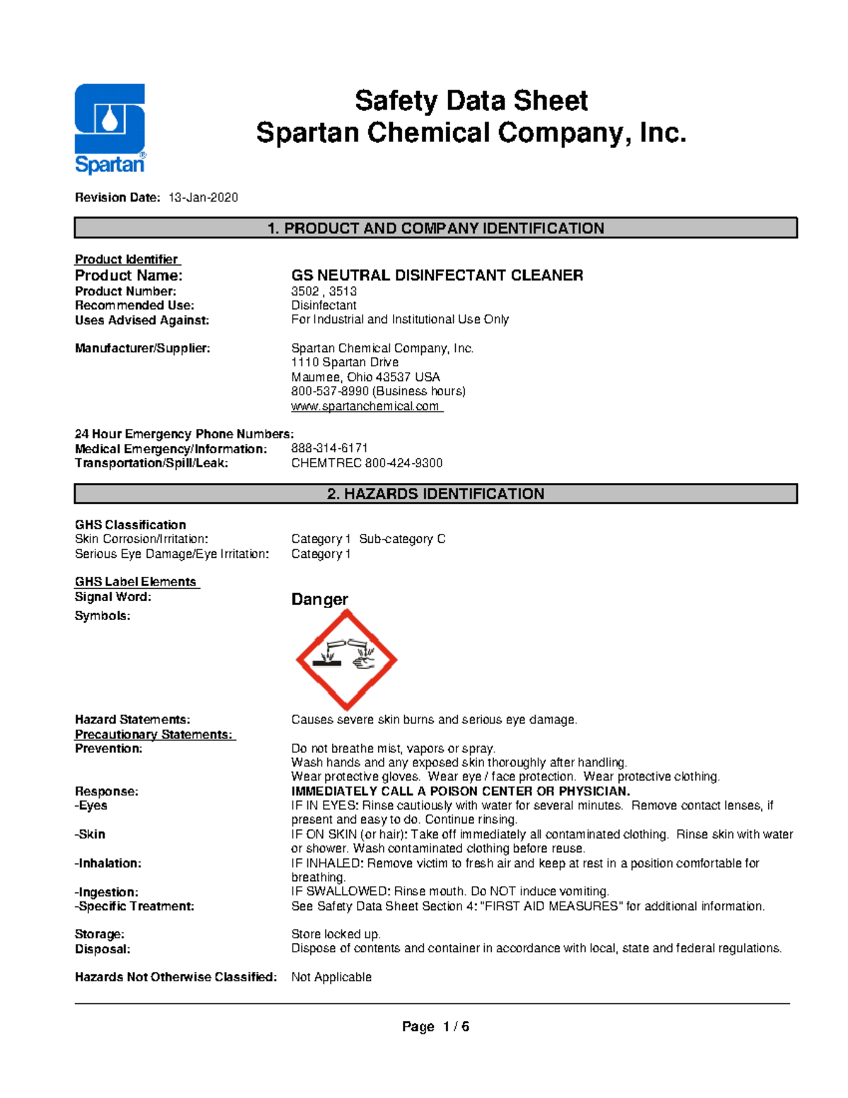 Safety data sheet - Safe Data Sheat - Revision Date: 13-Jan- 1. PRODUCT ...