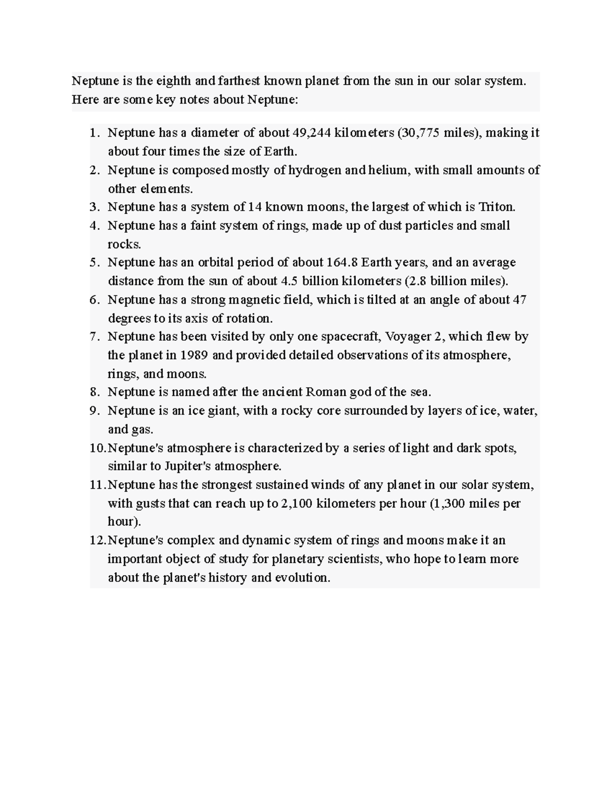 Notes on neptune Neptune is the eighth and farthest known from