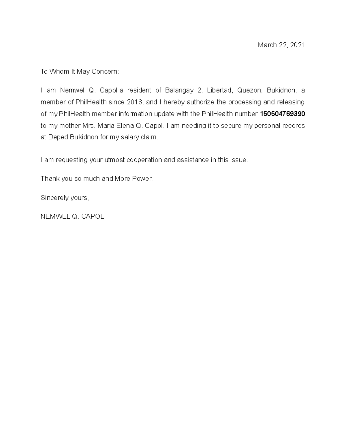 Pag ibig and philheath authorization letter English StuDocu
