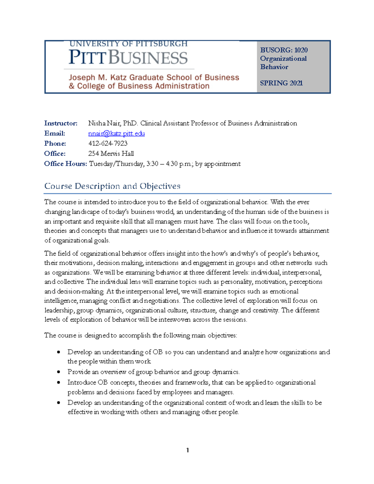 Busorg+1020+Syllabus Nisha+Nair Spring+2021 - Instructor: Nisha Nair ...