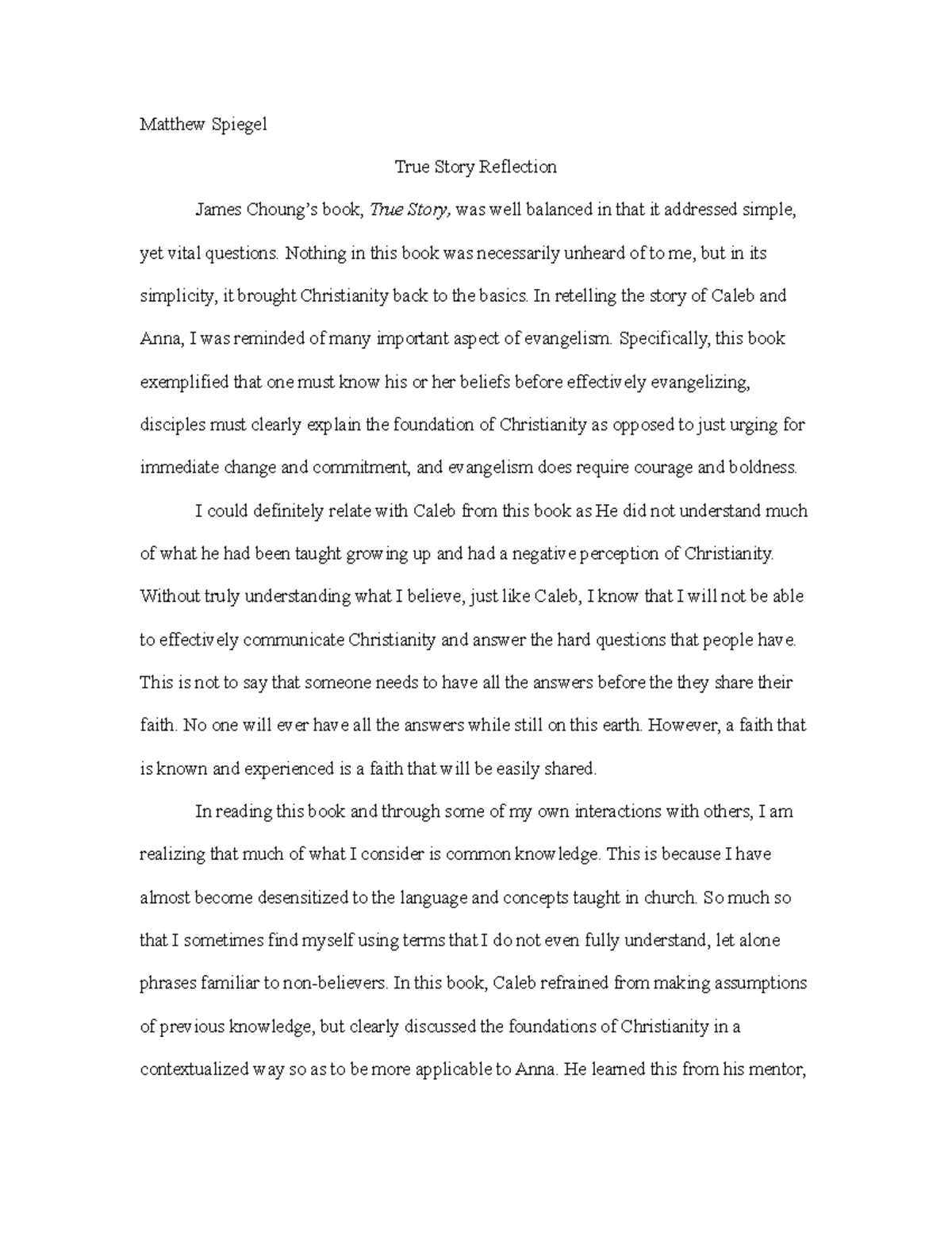 True Story Reflection - Matthew Spiegel True Story Reflection James ...